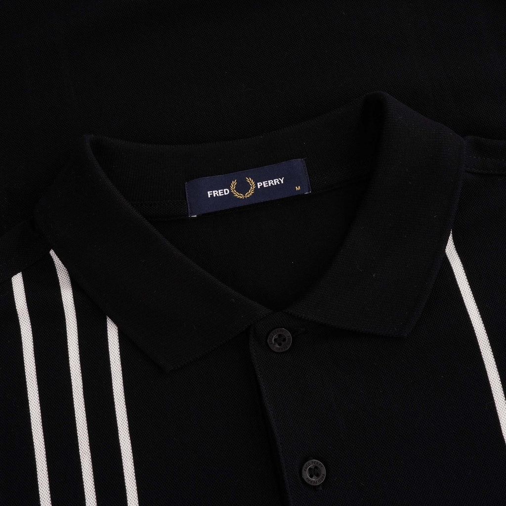 Striped Refined Piqu Polo Shirt - Black