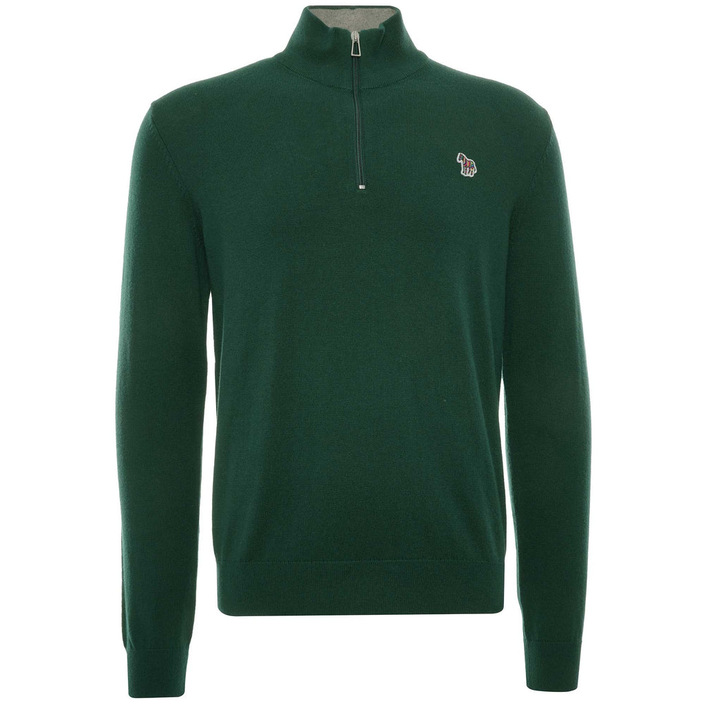Zebra Logo Cotton-Blend Zip-Neck Jumper - Bottle Green