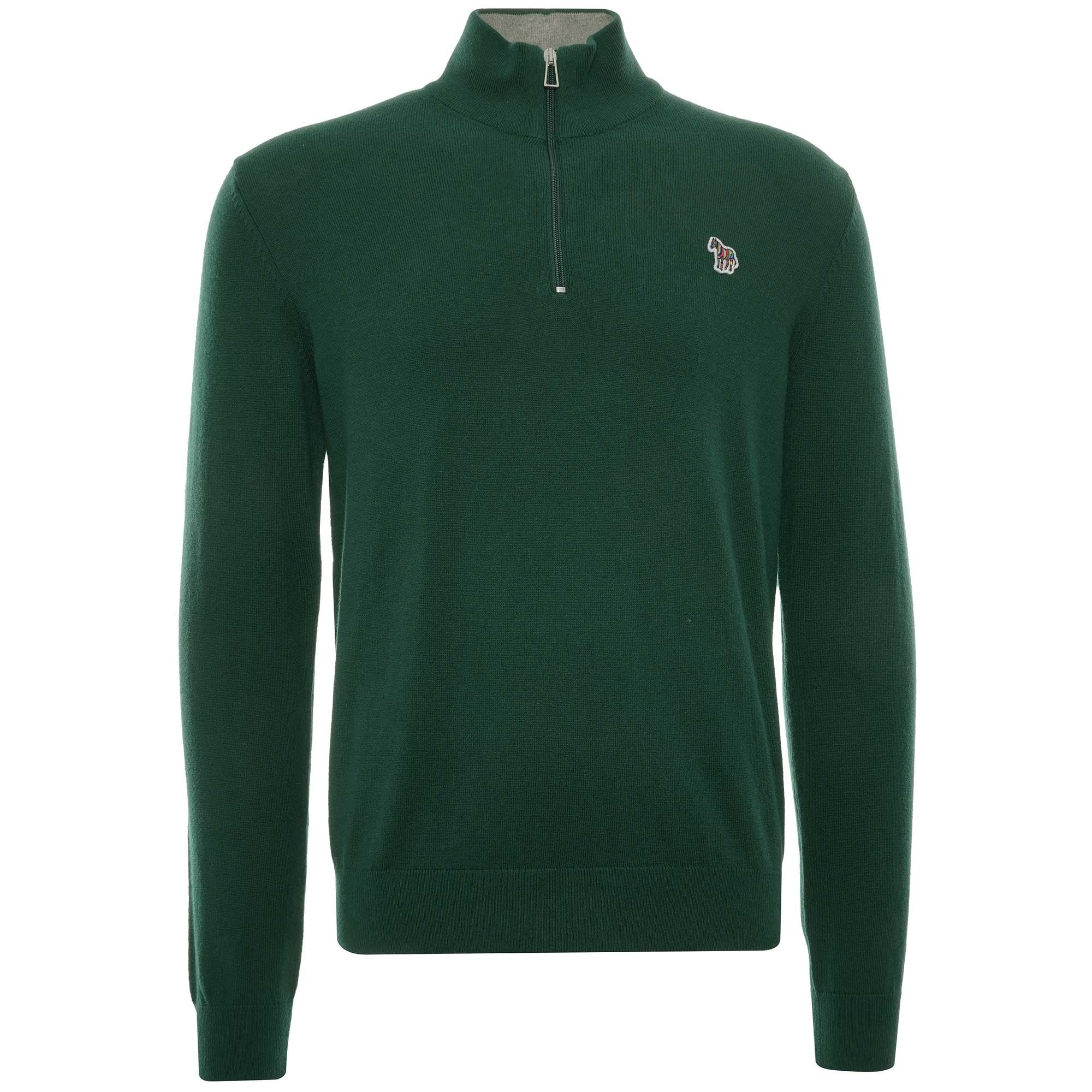 Zebra Logo Cotton-Blend Zip-Neck Jumper - Bottle Green