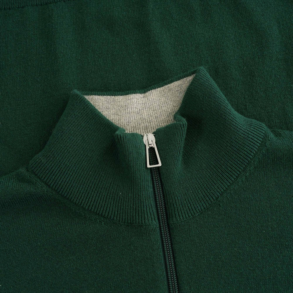 Zebra Logo Cotton-Blend Zip-Neck Jumper - Bottle Green