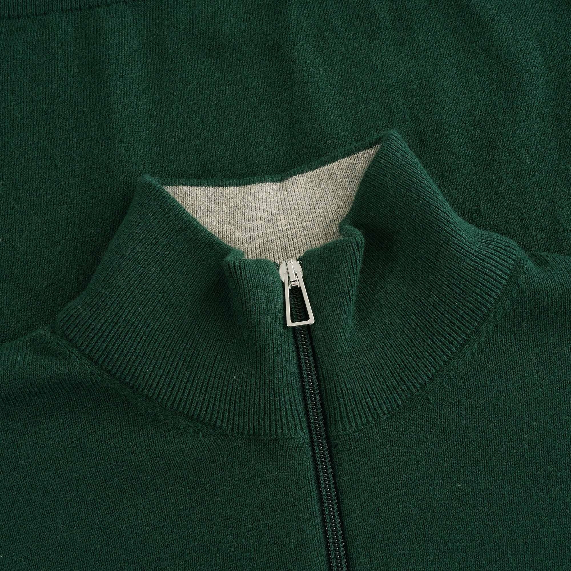 Zebra Logo Cotton-Blend Zip-Neck Jumper - Bottle Green