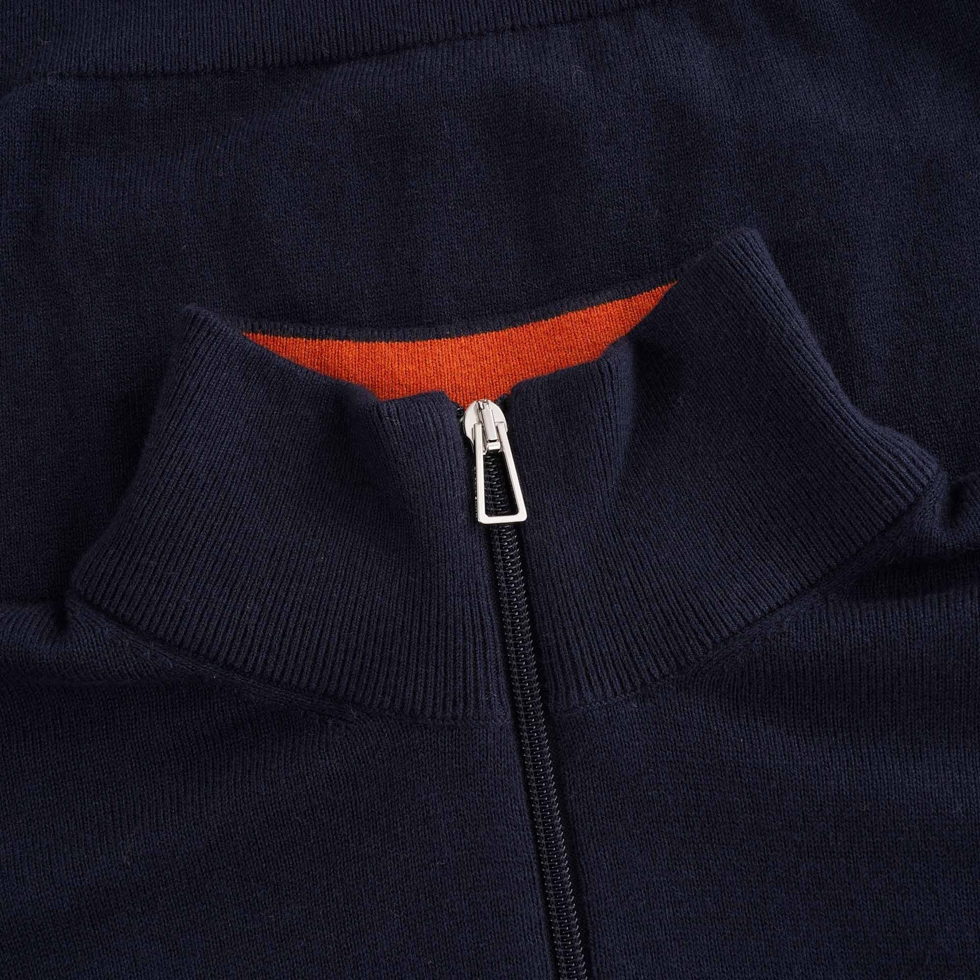 Zebra Logo Cotton-Blend Zip-Neck Jumper - Dark Navy