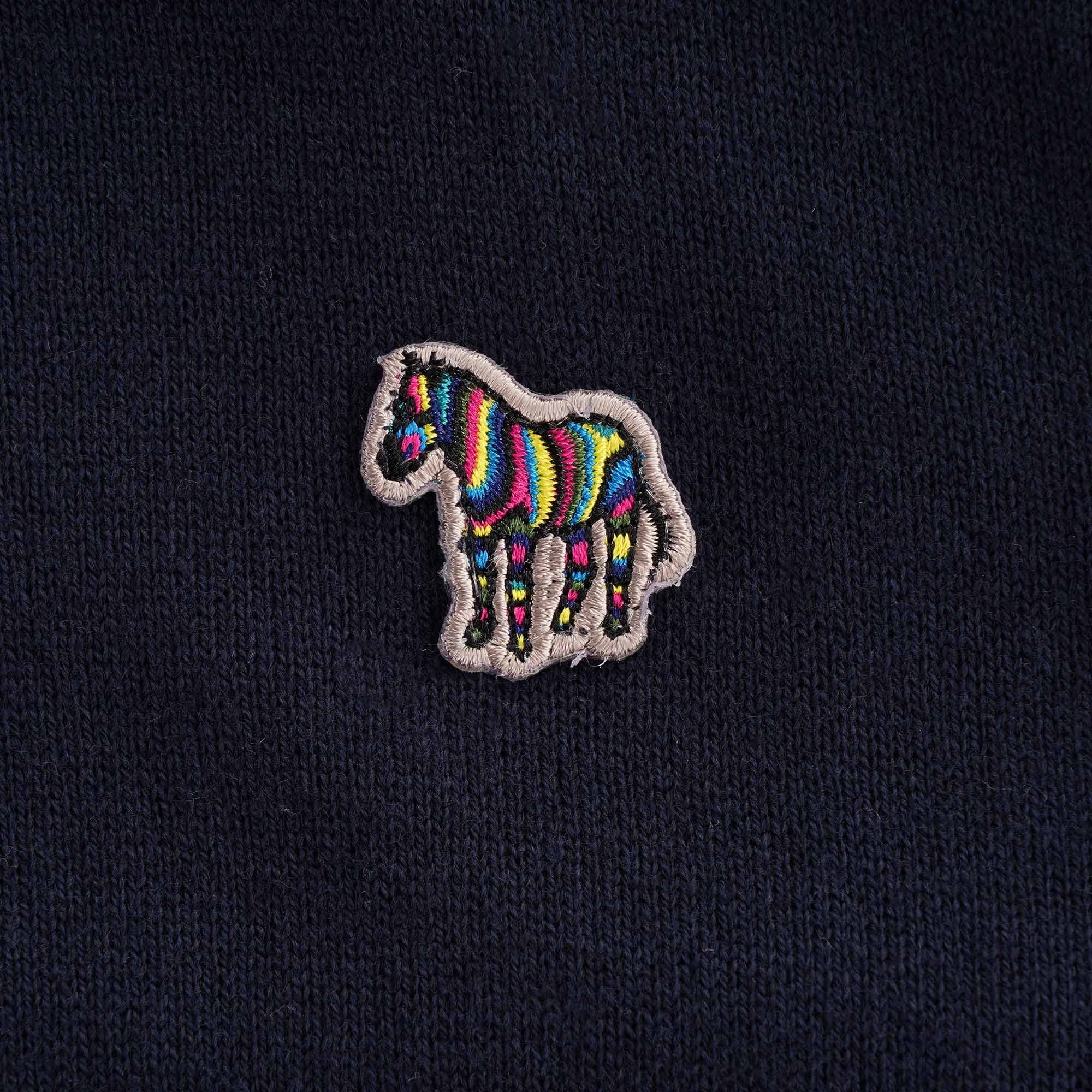 Zebra Logo Cotton-Blend Zip-Neck Jumper - Dark Navy