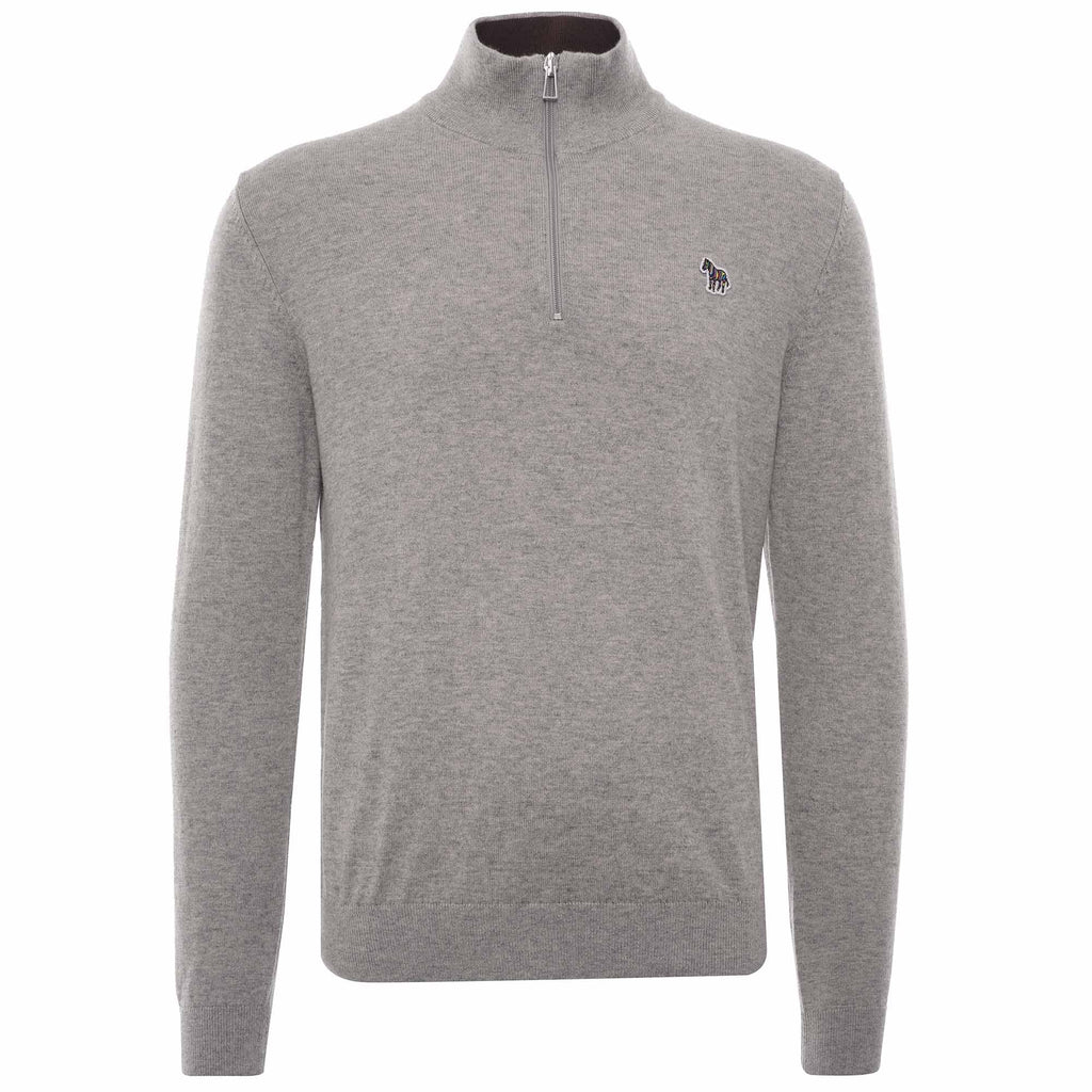 Zebra Logo Cotton-Blend Zip-Neck Jumper - Grey
