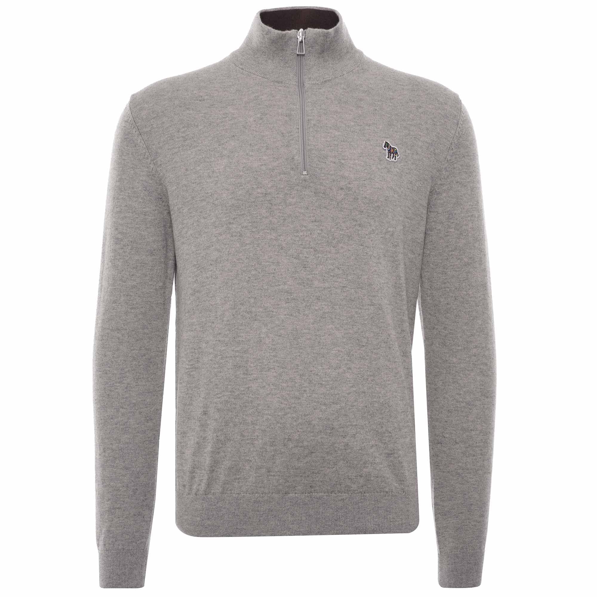 Zebra Logo Cotton-Blend Zip-Neck Jumper - Grey