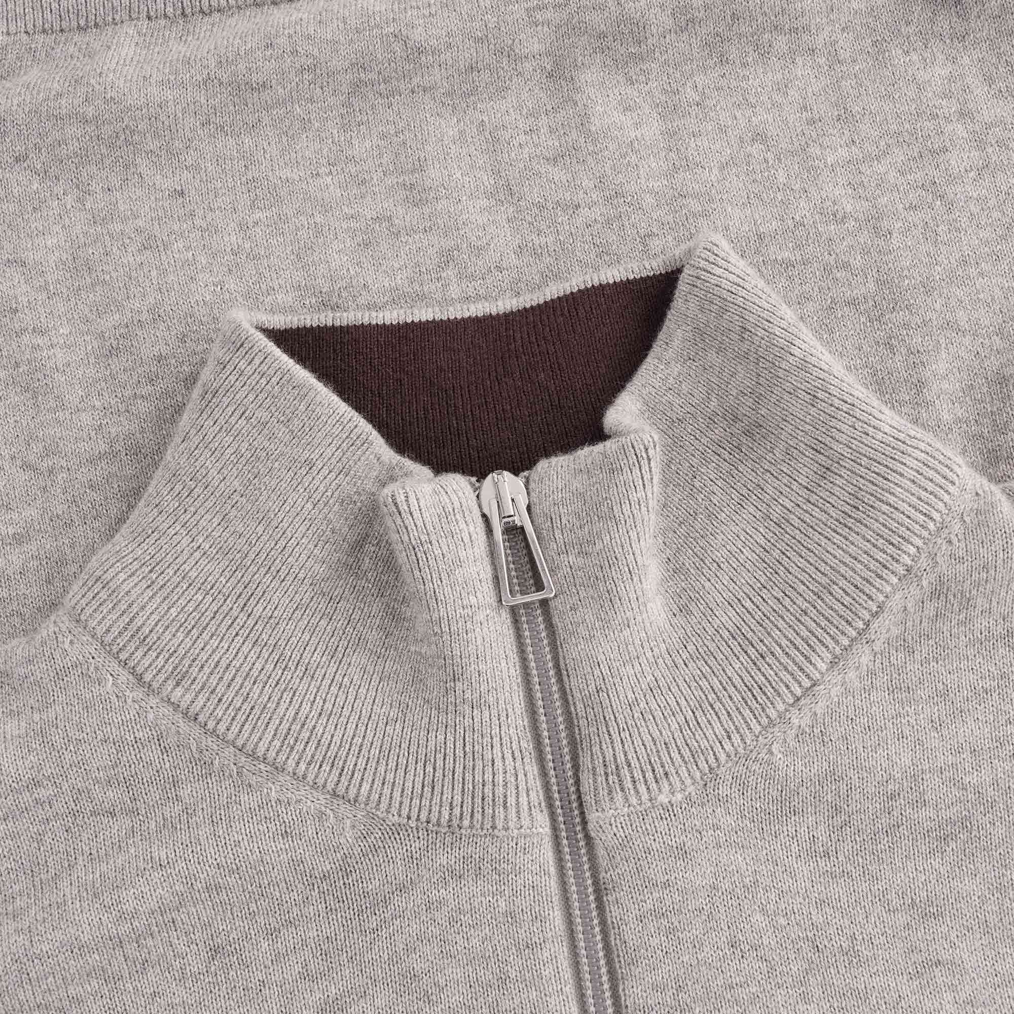 Zebra Logo Cotton-Blend Zip-Neck Jumper - Grey