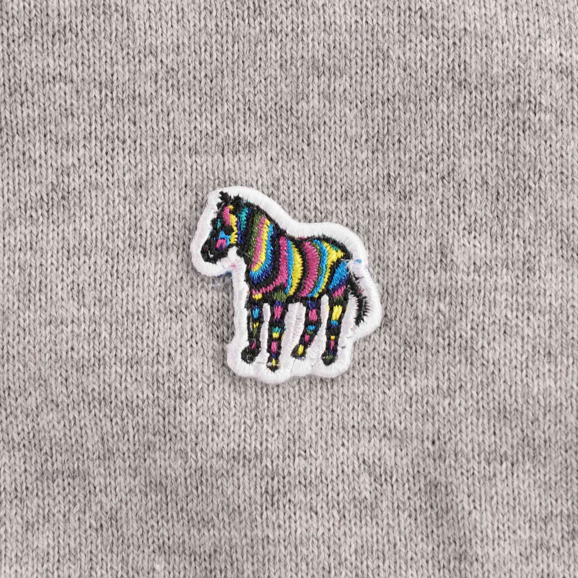 Zebra Logo Cotton-Blend Zip-Neck Jumper - Grey