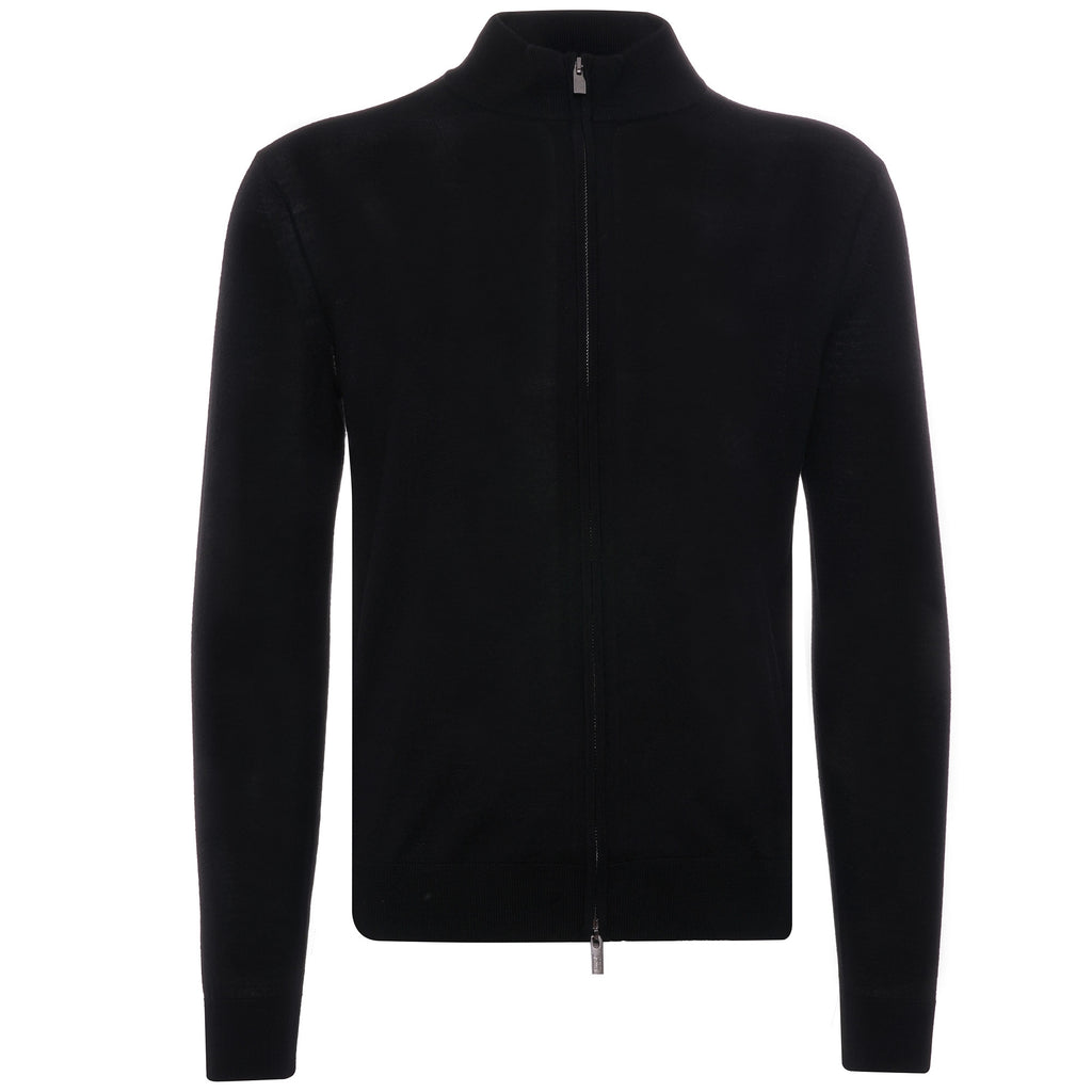 Virgin Wool Zip Through Jumper - Nero