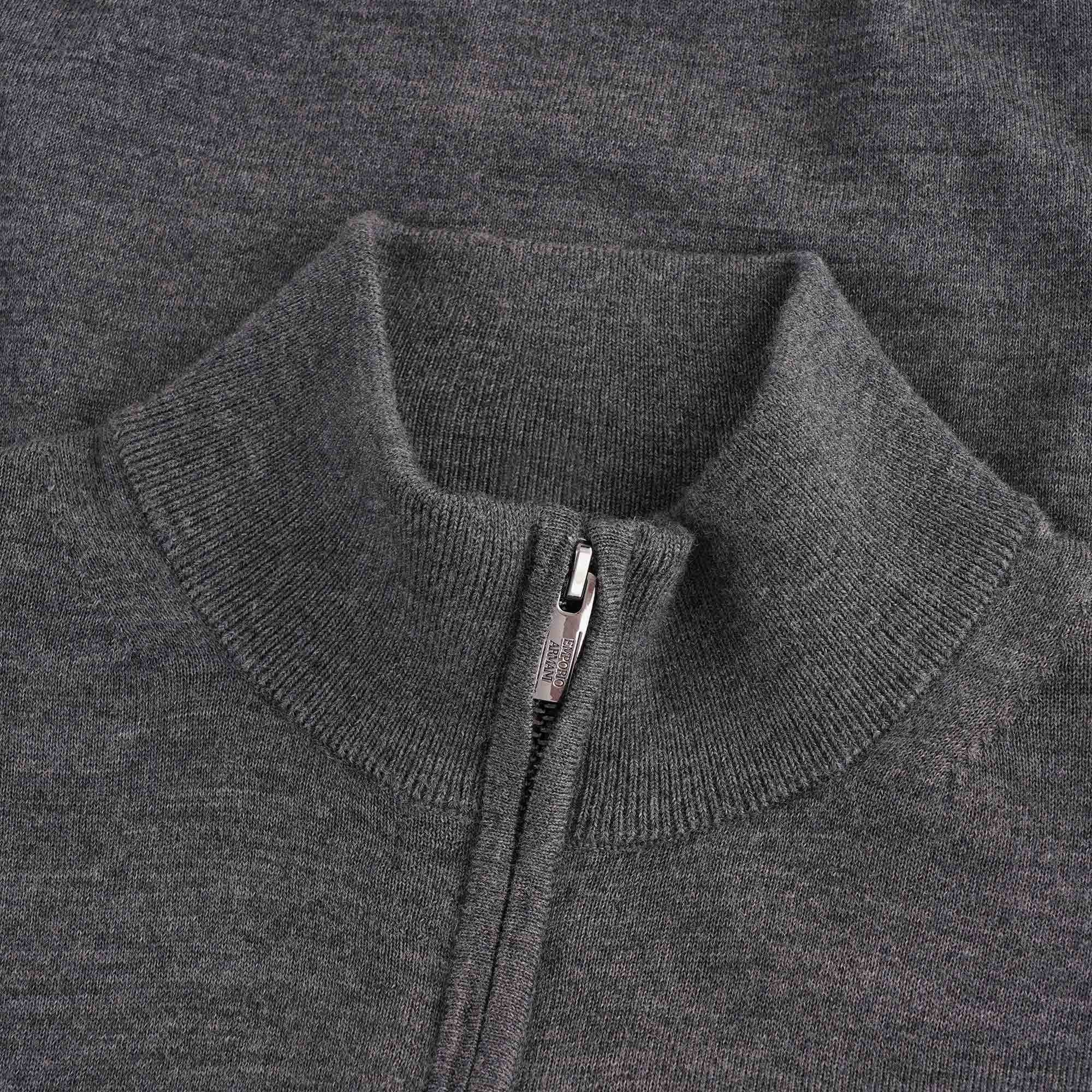 Virgin Wool Zip Through Jumper - Grigio