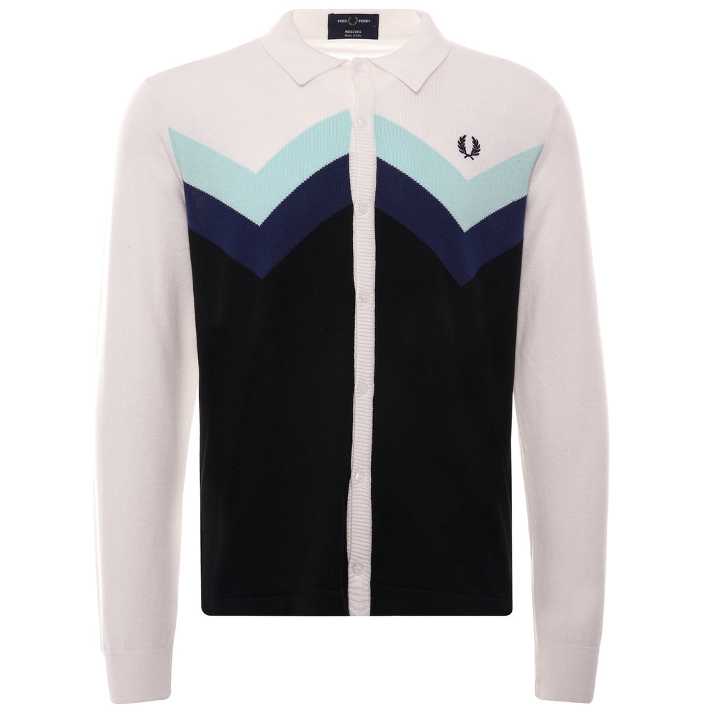 Chevron Button Through Knitted Shirt - Snow White