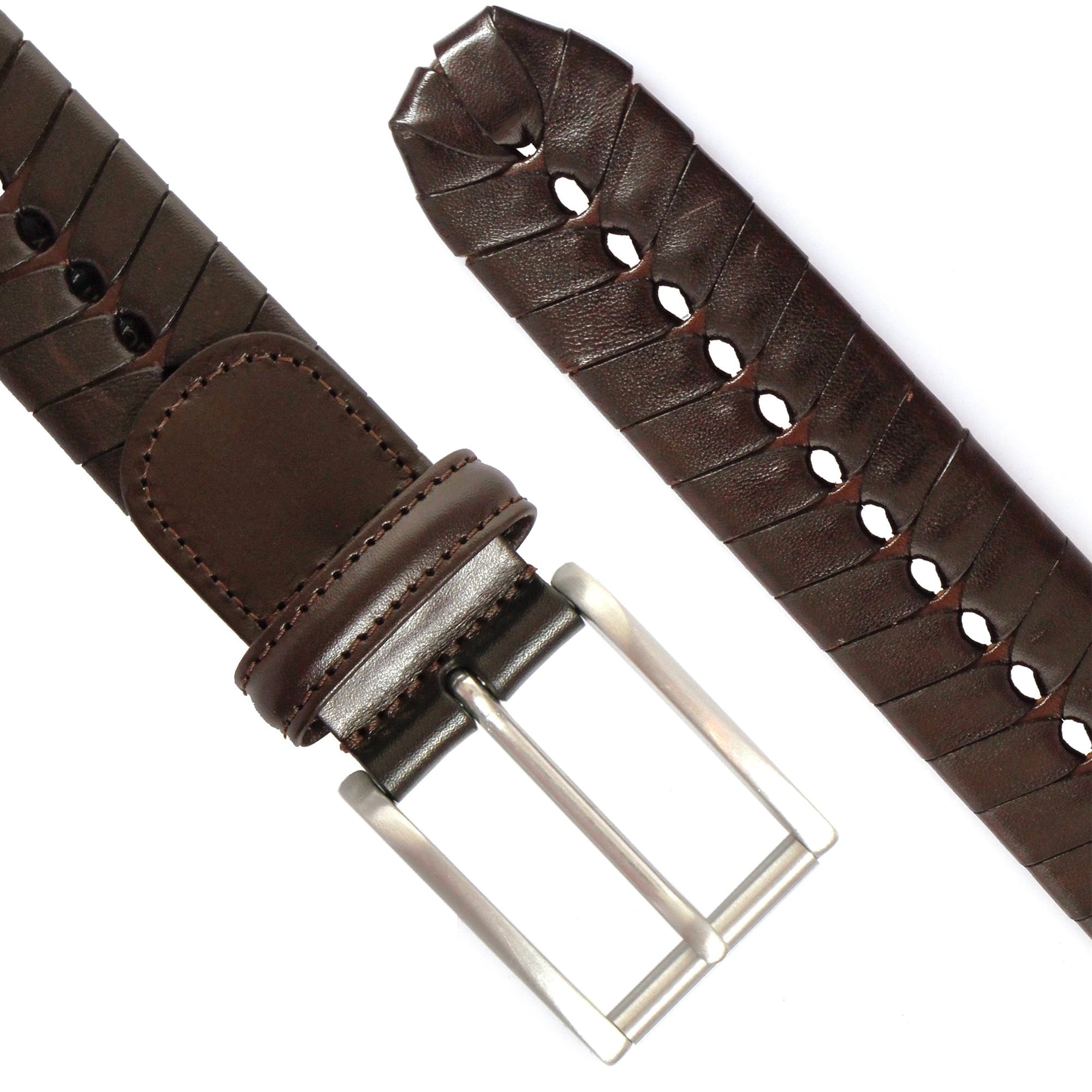 Anderson's Belts Stitched Chevron Leather Belt - Brown