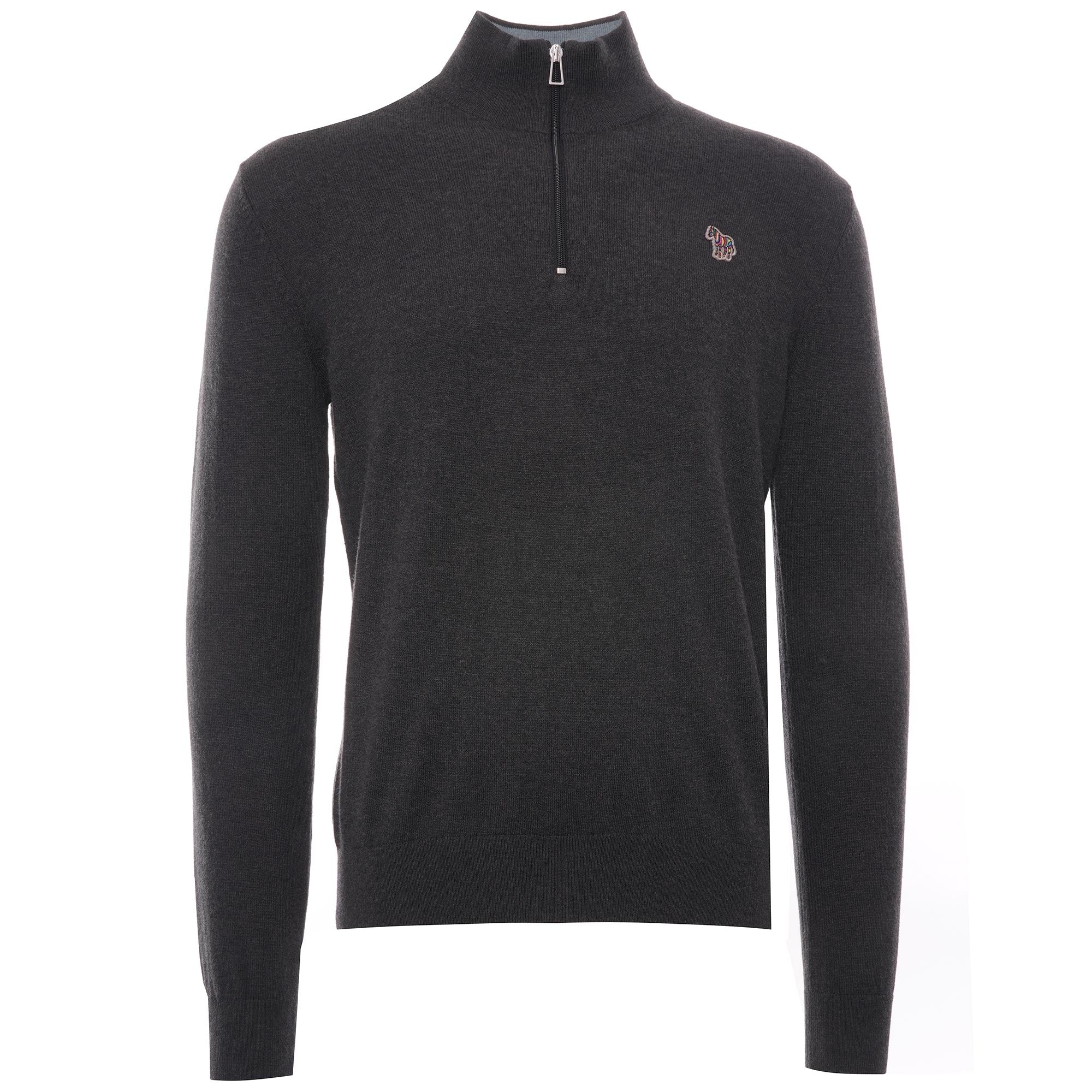Zebra Logo Cotton-Blend Zip-Neck Jumper - Black Melange