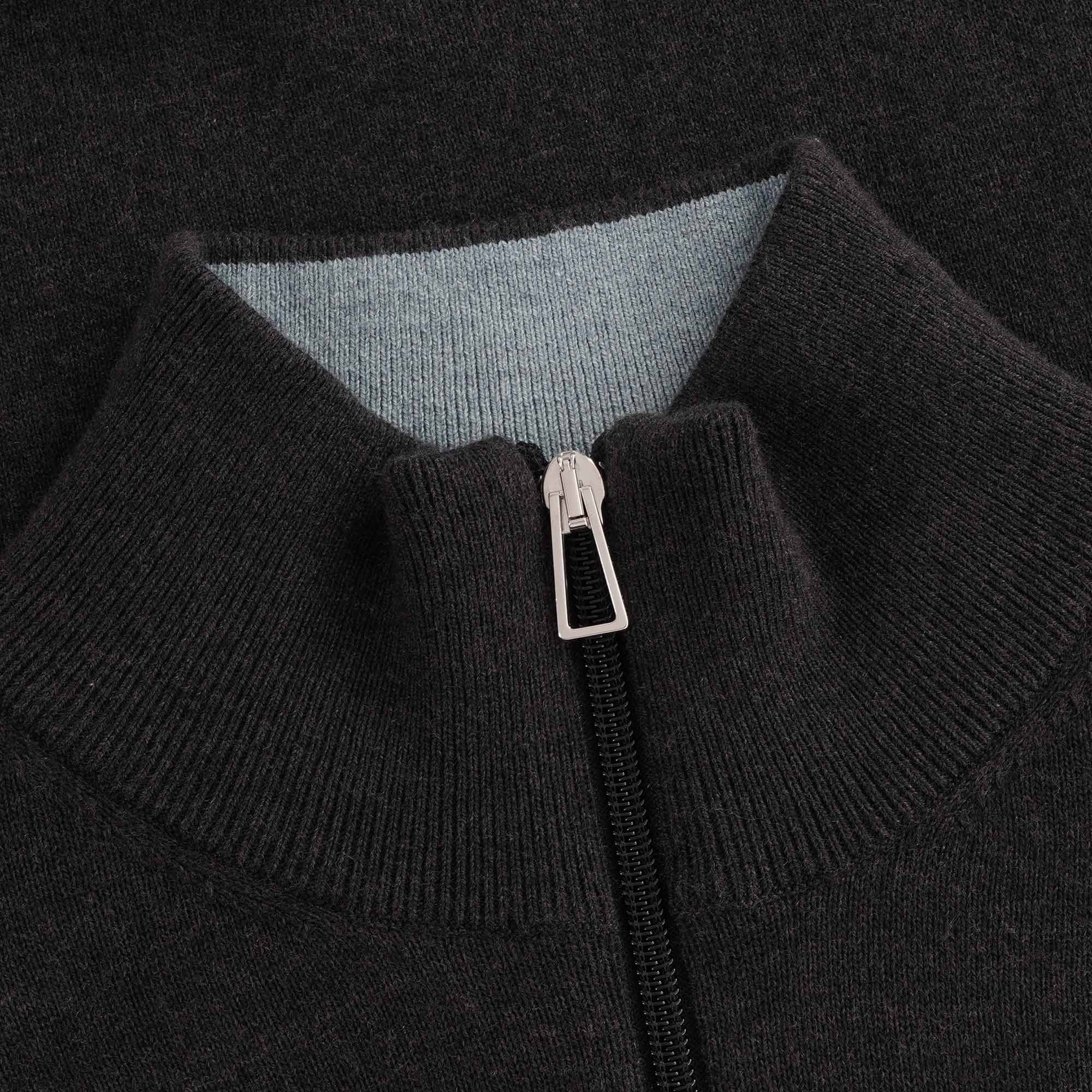 Zebra Logo Cotton-Blend Zip-Neck Jumper - Black Melange