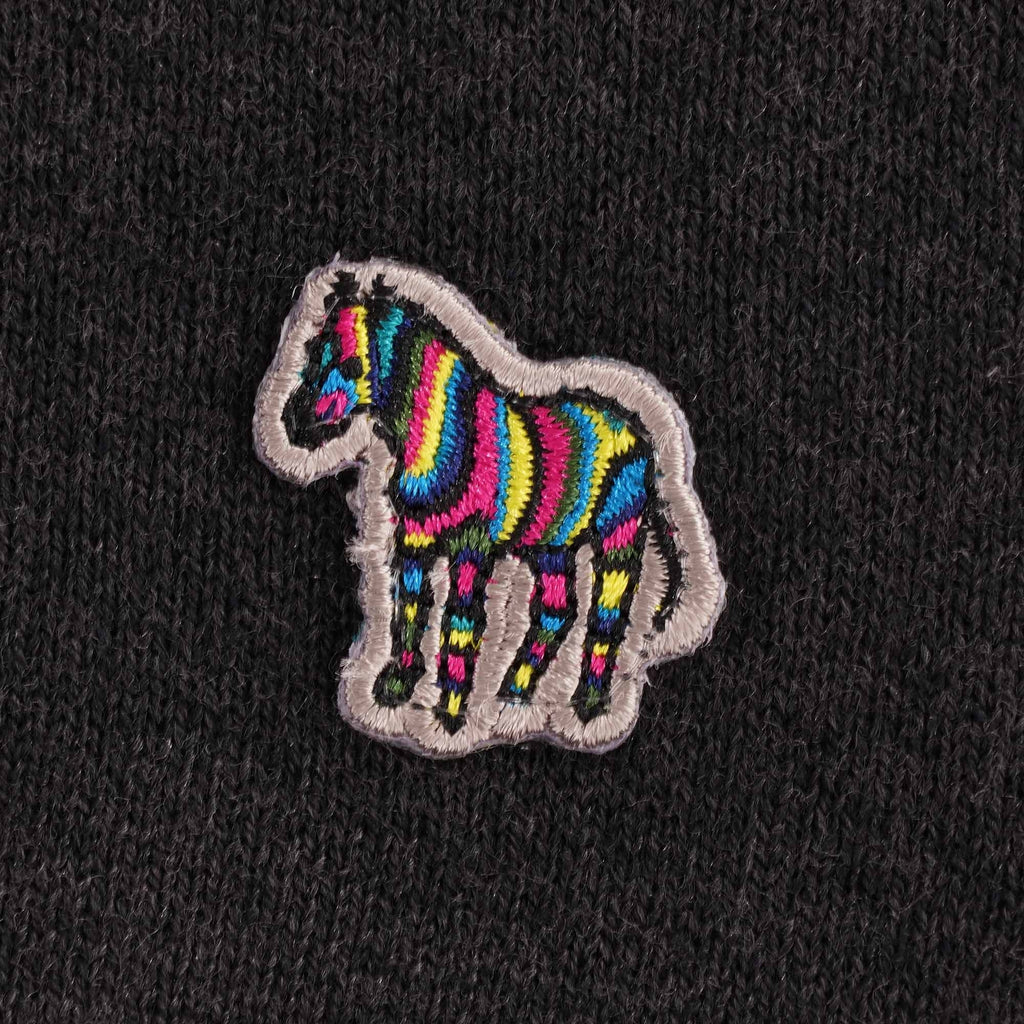 Zebra Logo Cotton-Blend Zip-Neck Jumper - Black Melange