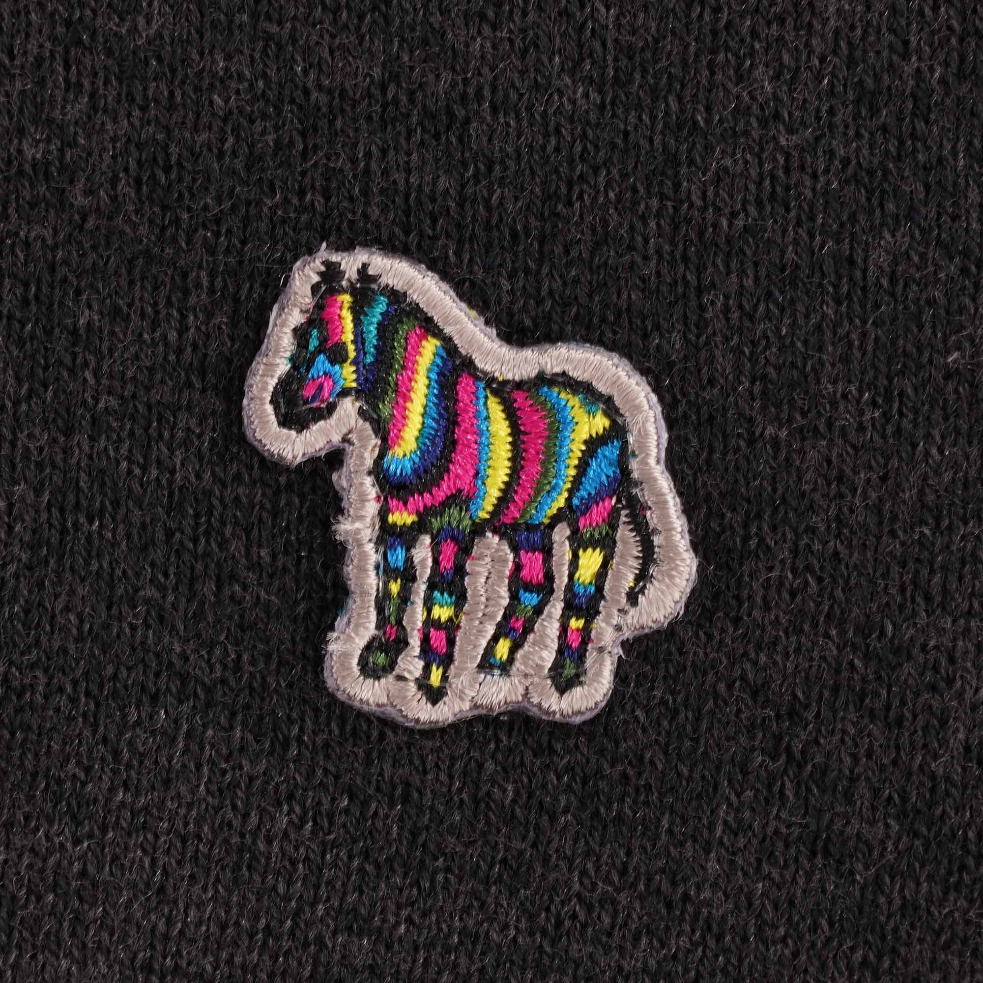 Zebra Logo Cotton-Blend Zip-Neck Jumper - Black Melange