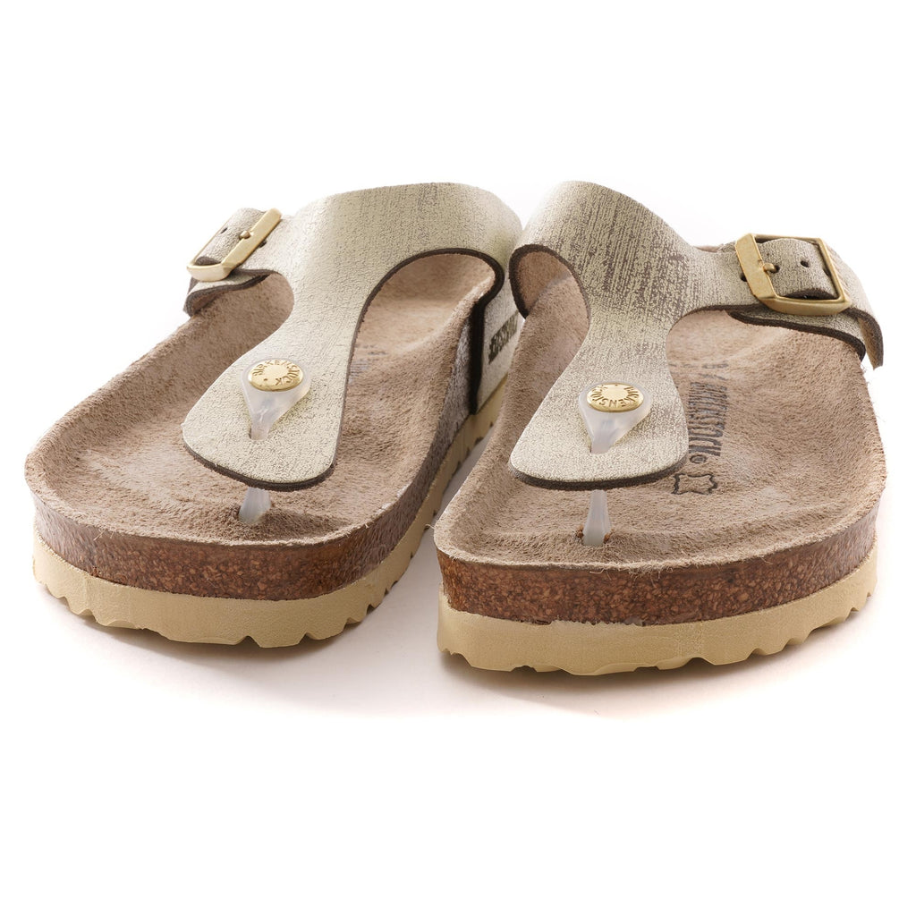 Birkenstock Womens Gizeh Suede - Washed Metallic Cream Gold