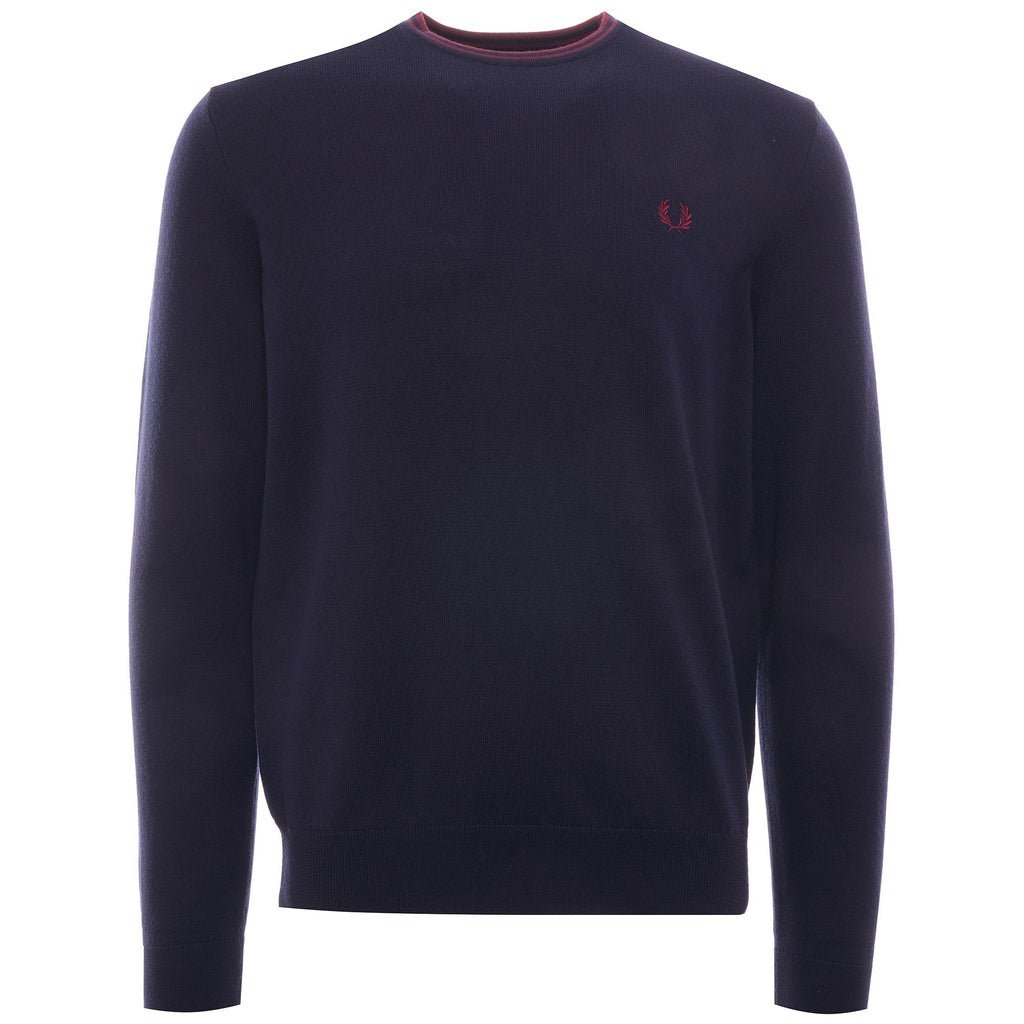 Classic Crew Neck Jumper - Navy/Aubergine