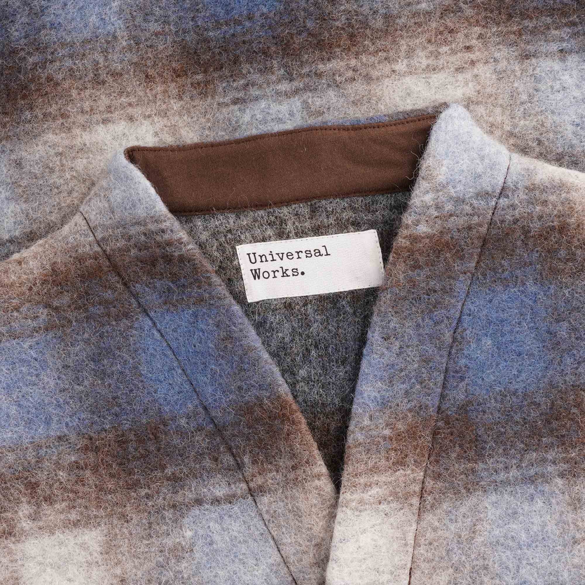 Checked Wool Fleece Cardigan - Blue/Brown
