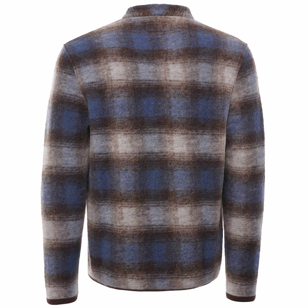Checked Wool Fleece Cardigan - Blue/Brown