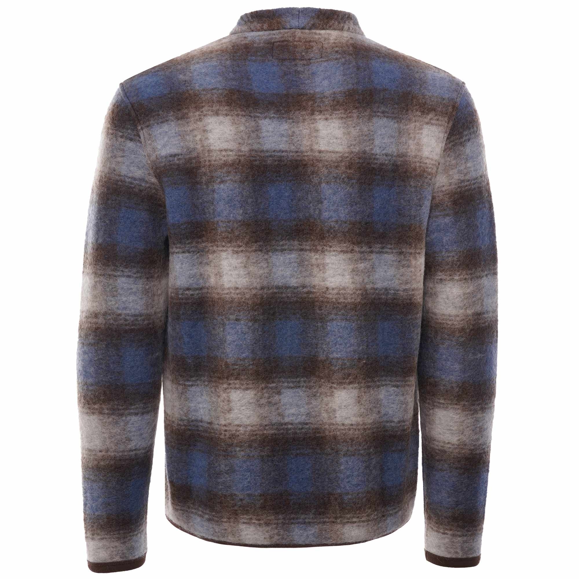 Checked Wool Fleece Cardigan - Blue/Brown