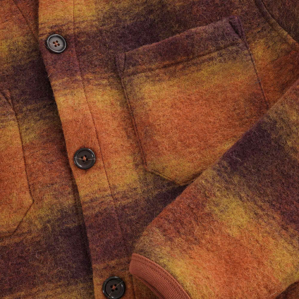 Checked Wool Fleece Cardigan - Gold/Claret