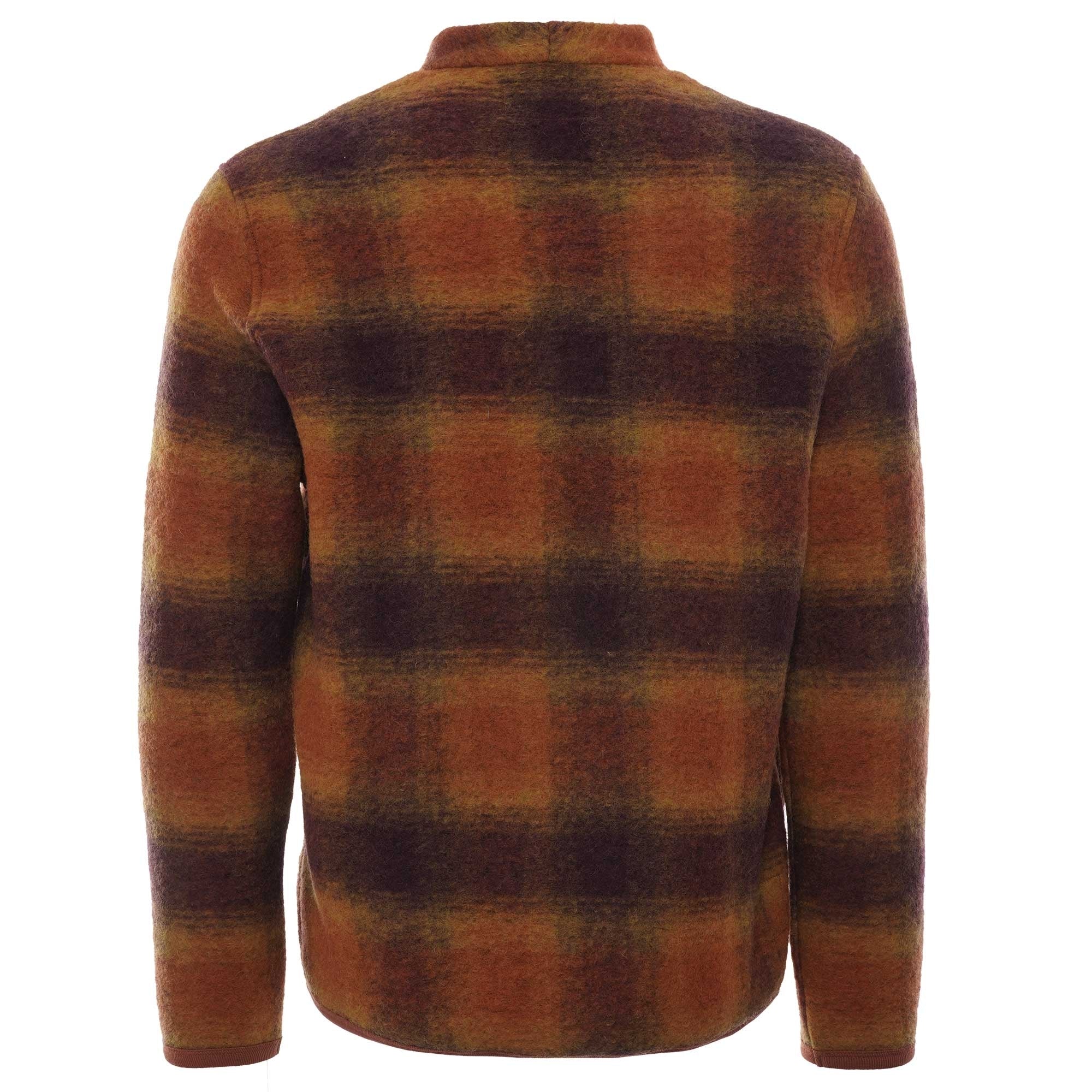 Checked Wool Fleece Cardigan - Gold/Claret