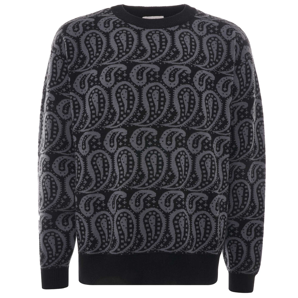 Shoegazer Merino Wool Paisley Knitted Jumper - Black/Grey