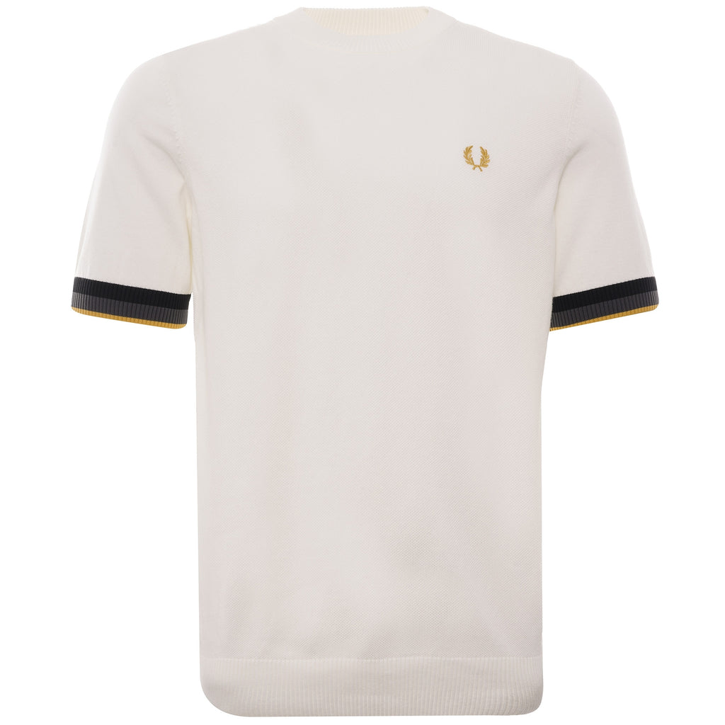 Striped Cuff Knitted T-Shirt - Snow White