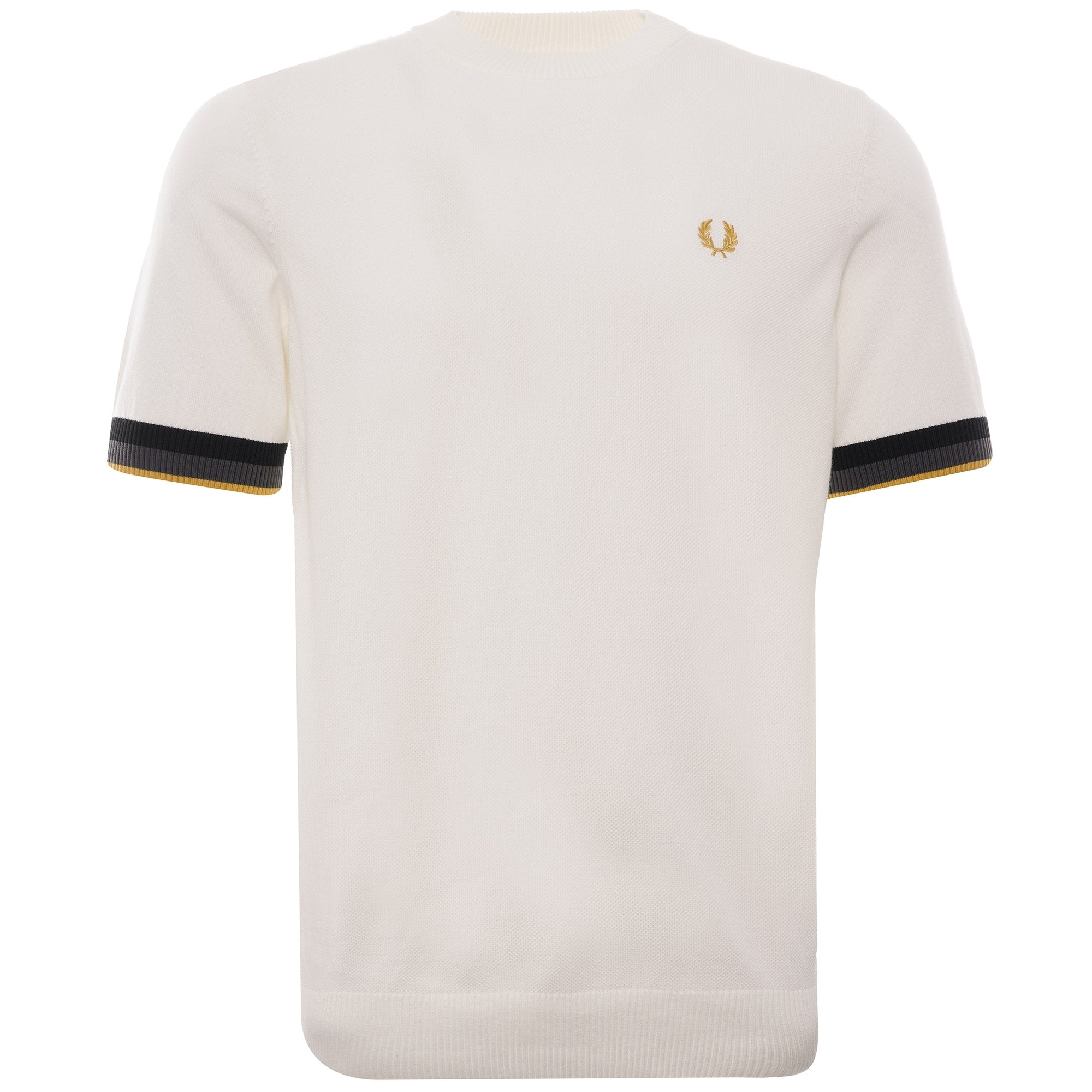 Striped Cuff Knitted T-Shirt - Snow White