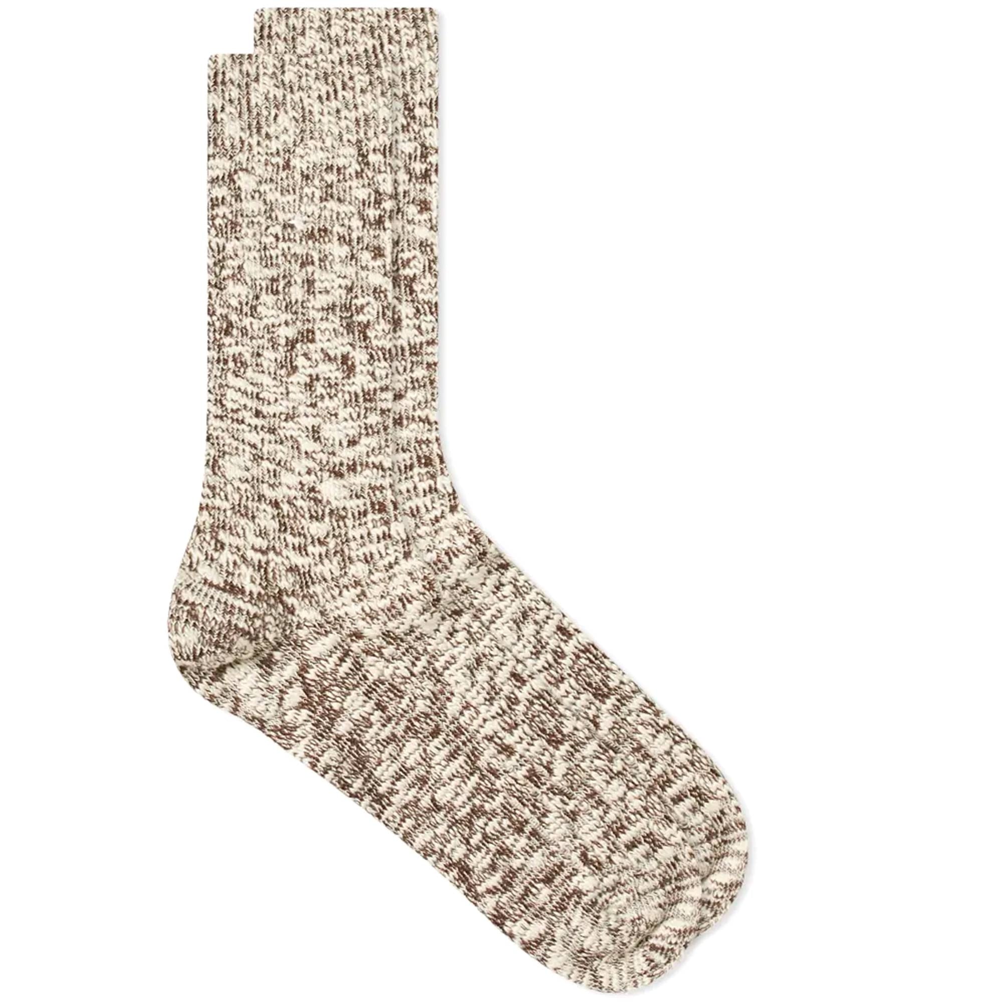 Light Weight Slub Crew Sock - Brown