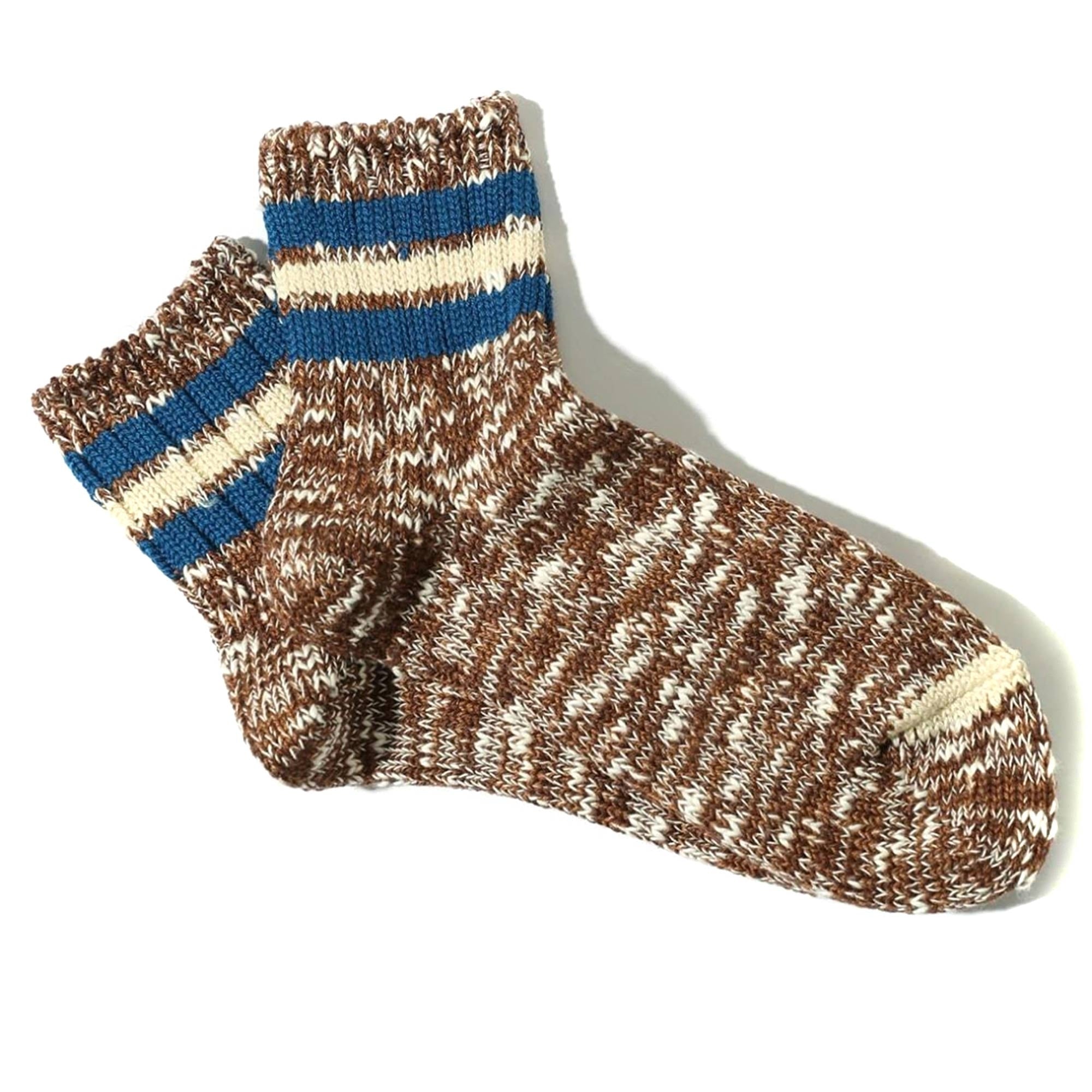 3 Line Slub Crew Socks - Brown