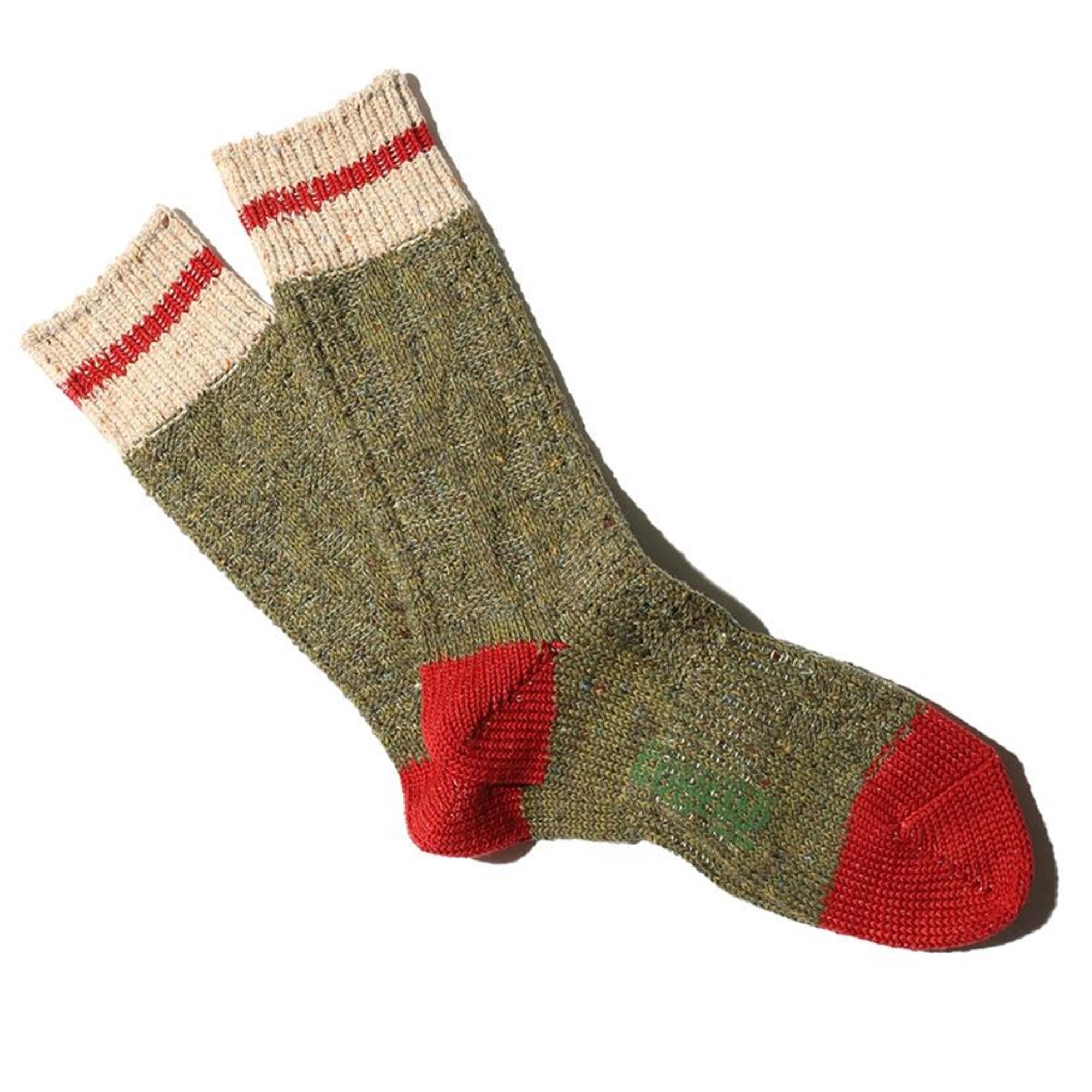 Gohemp Cable Stripe Crew Sock - Olive