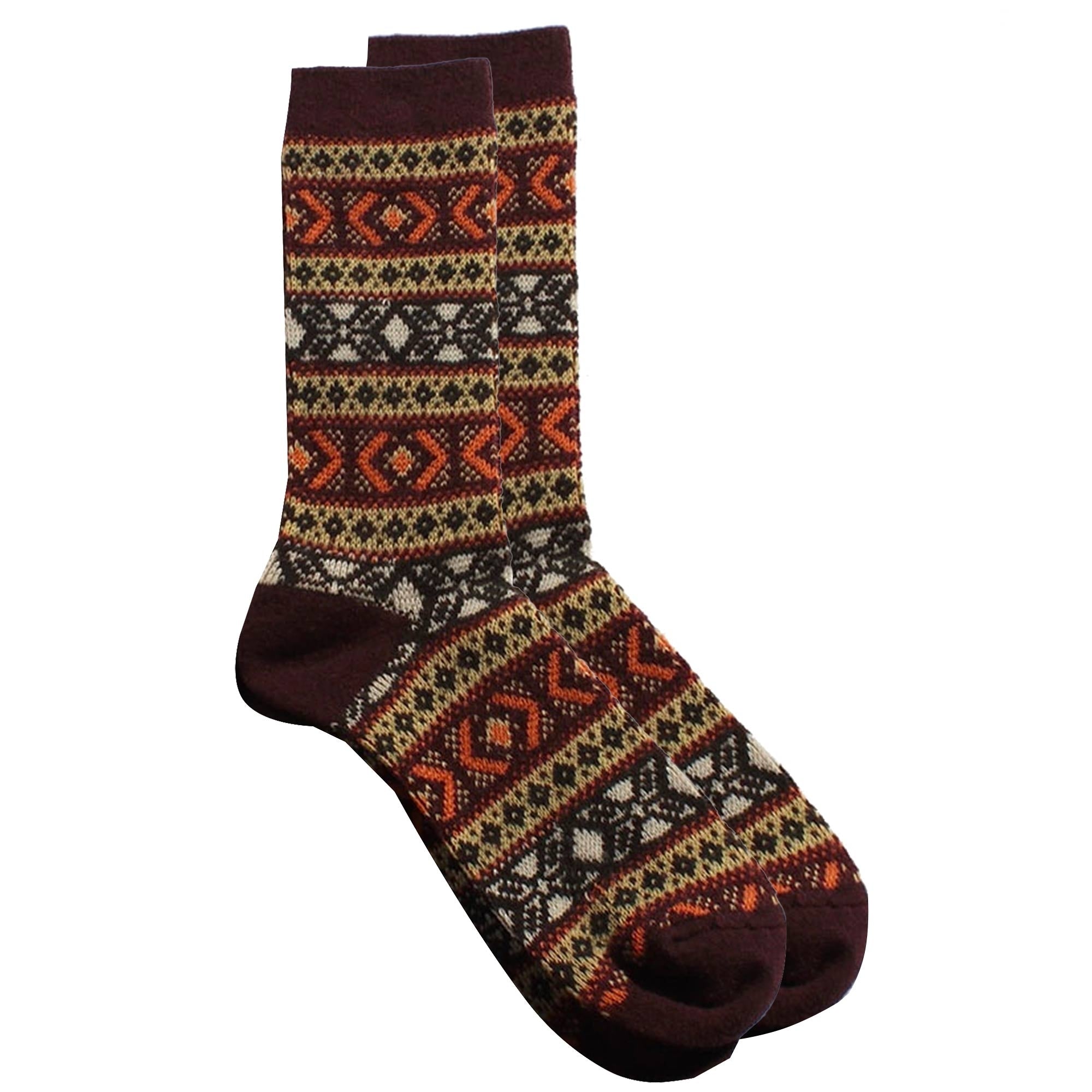 Jacquard Wool Crew Sock - Brown