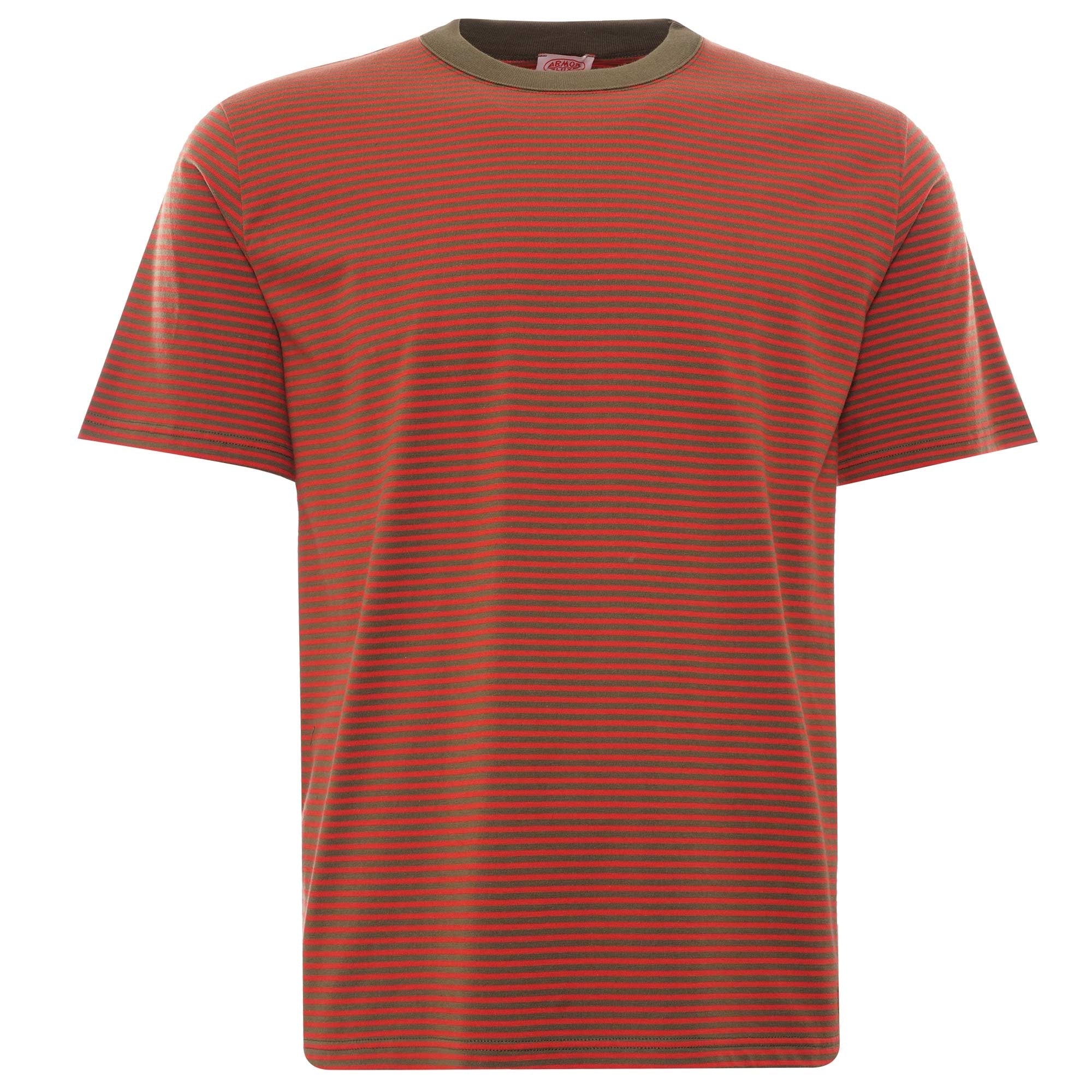 Organic Cotton Striped Heritage T-Shirt - Khaki/Poppy