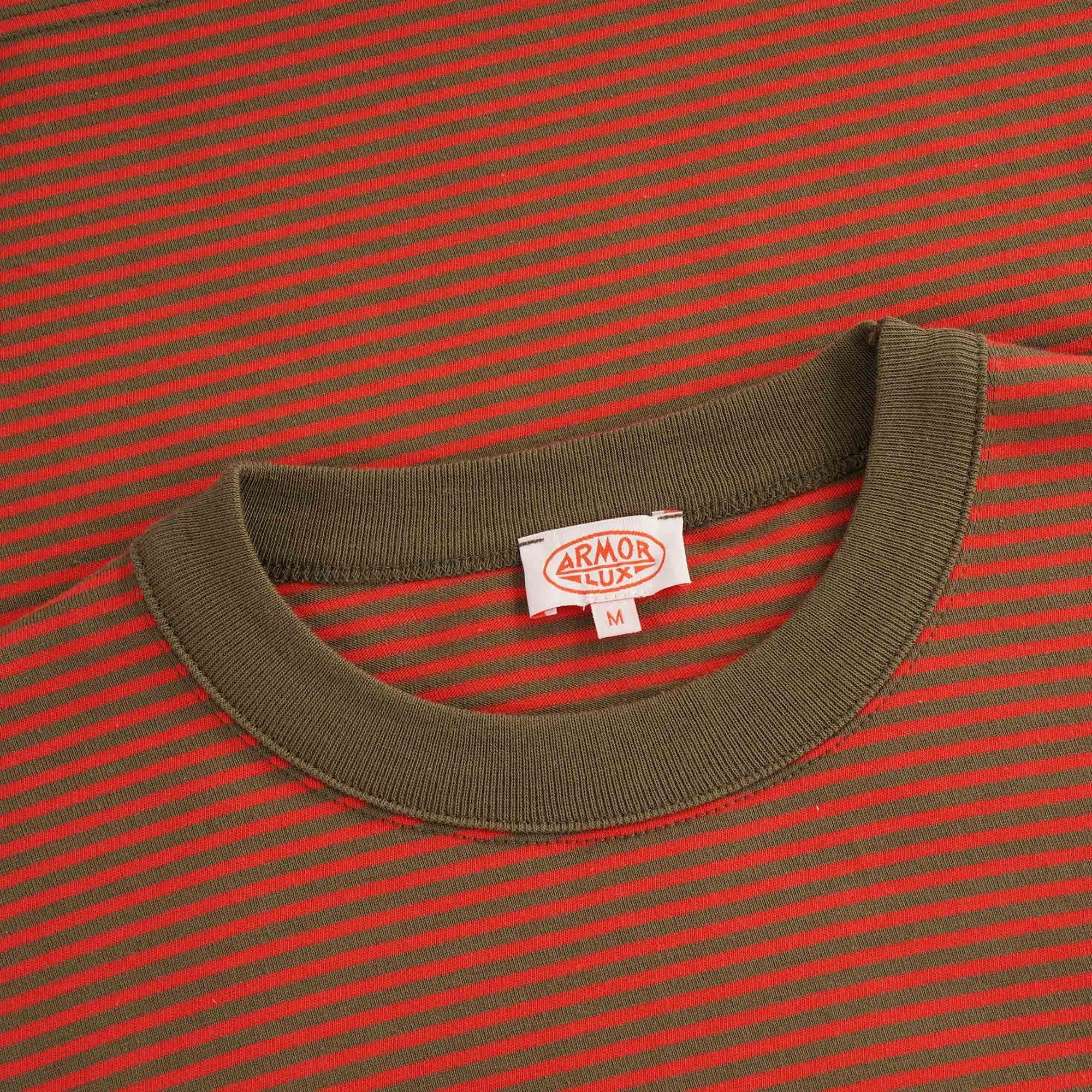 Organic Cotton Striped Heritage T-Shirt - Khaki/Poppy