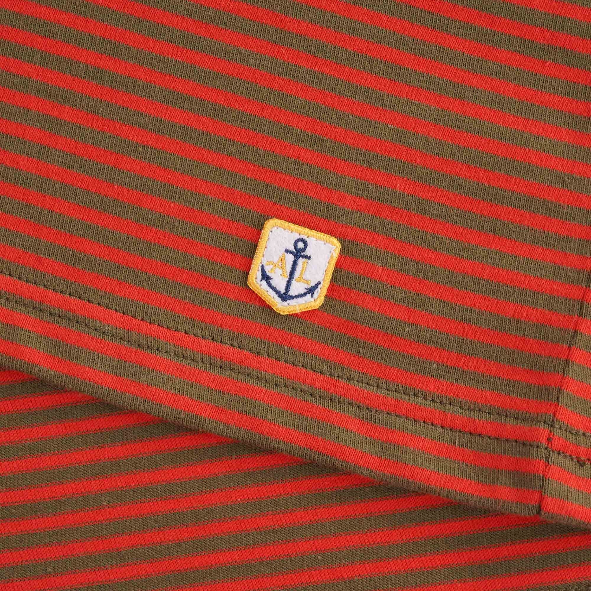 Organic Cotton Striped Heritage T-Shirt - Khaki/Poppy