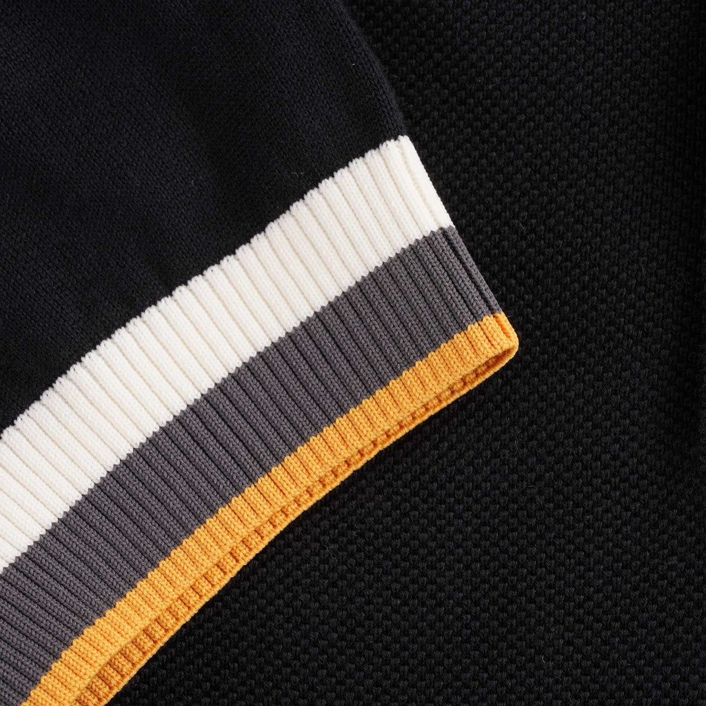 Striped Cuff Knitted Shirt - Black
