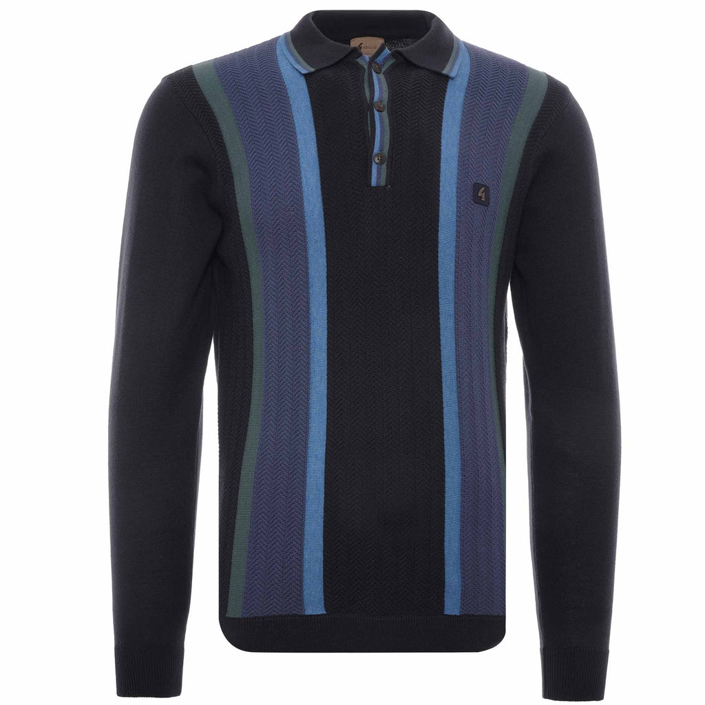 Freeman Knitted Long Sleeve Polo - Navy