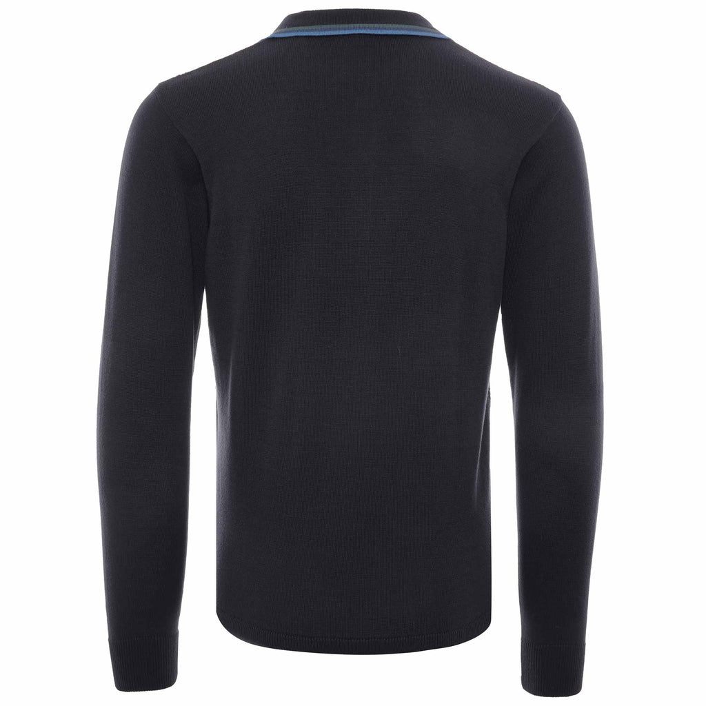 Freeman Knitted Long Sleeve Polo - Navy