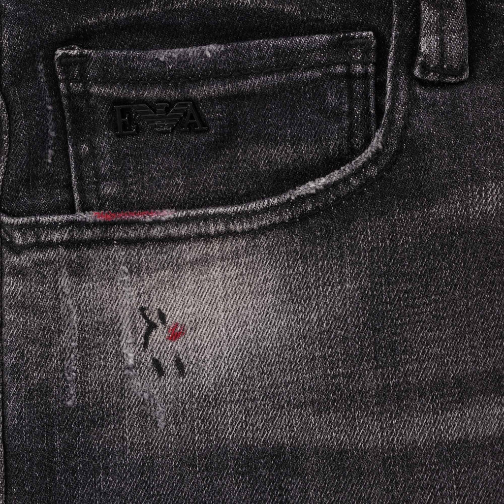 J75 Slim-fit Worn-Wash Ripped Denim Jeans - Denim Nero