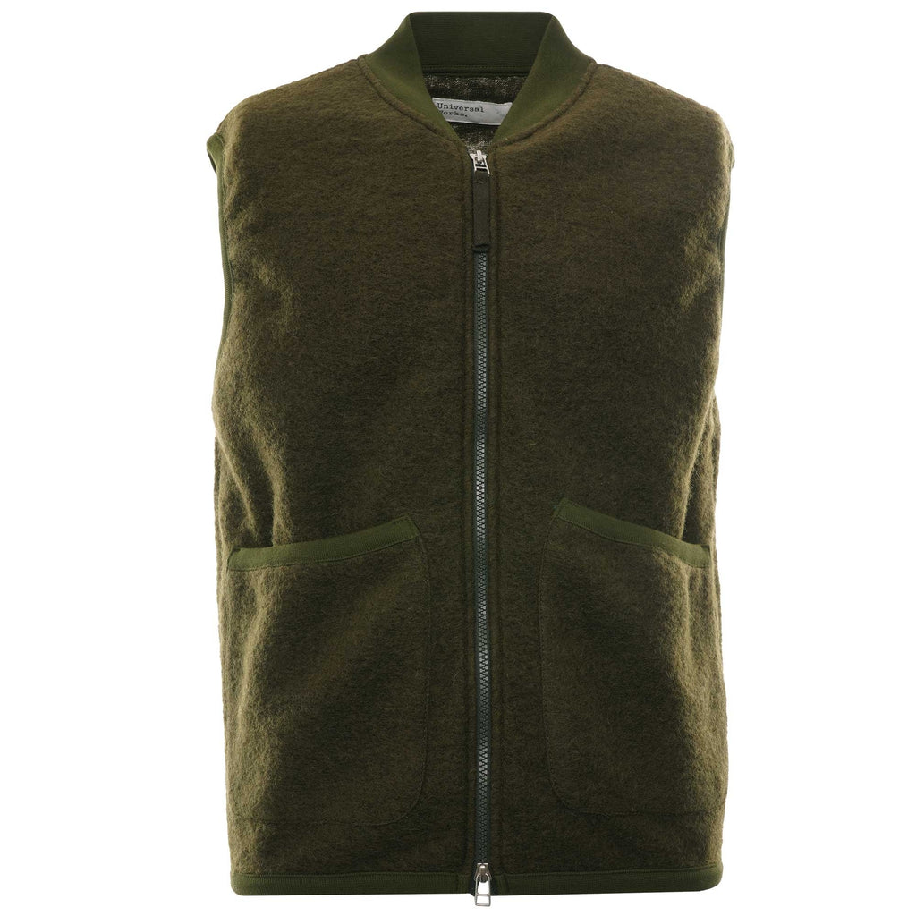 Zip Wool Fleece Waistcoat  - Olive