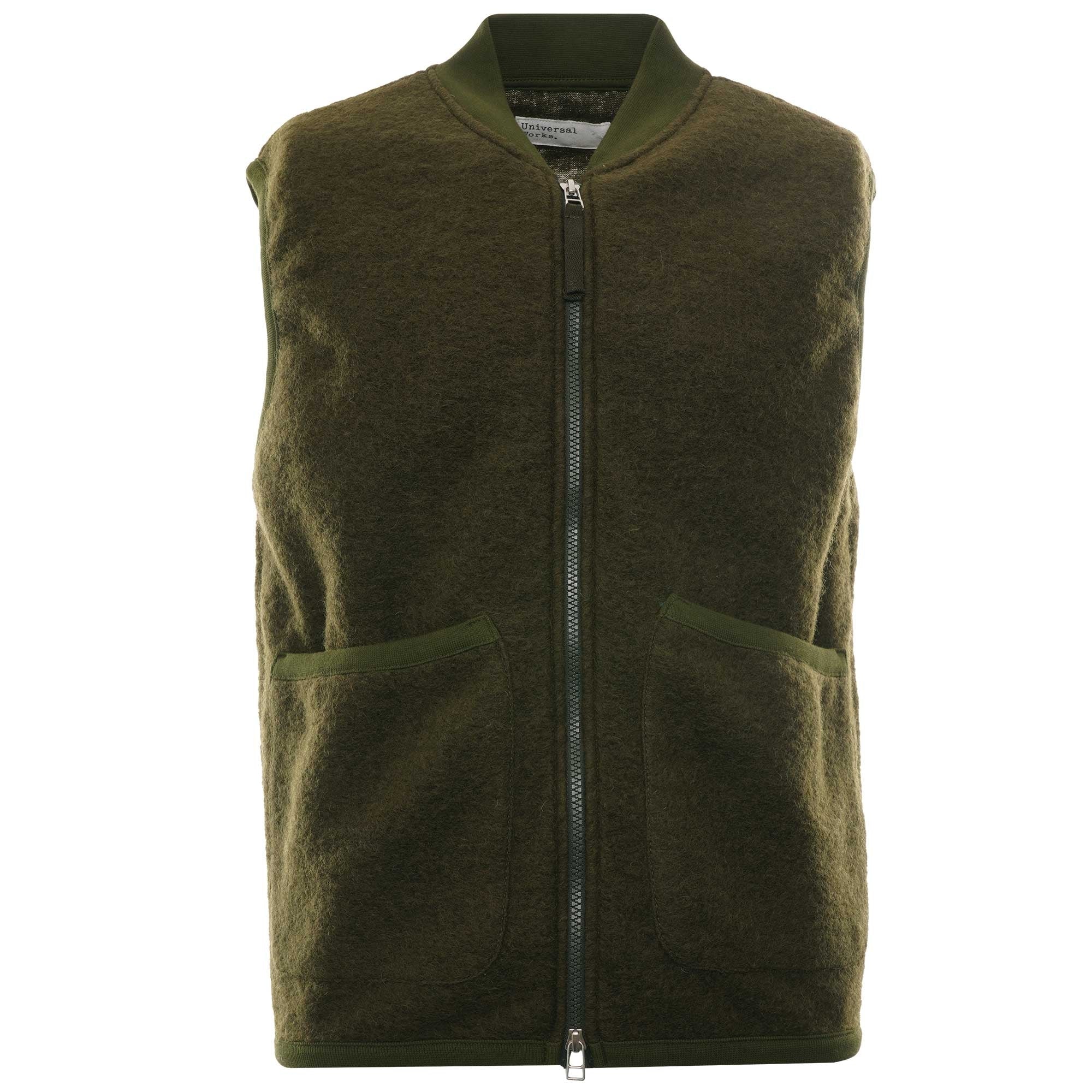 Zip Wool Fleece Waistcoat  - Olive