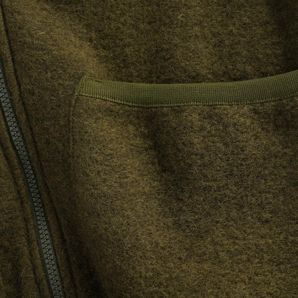 Zip Wool Fleece Waistcoat  - Olive
