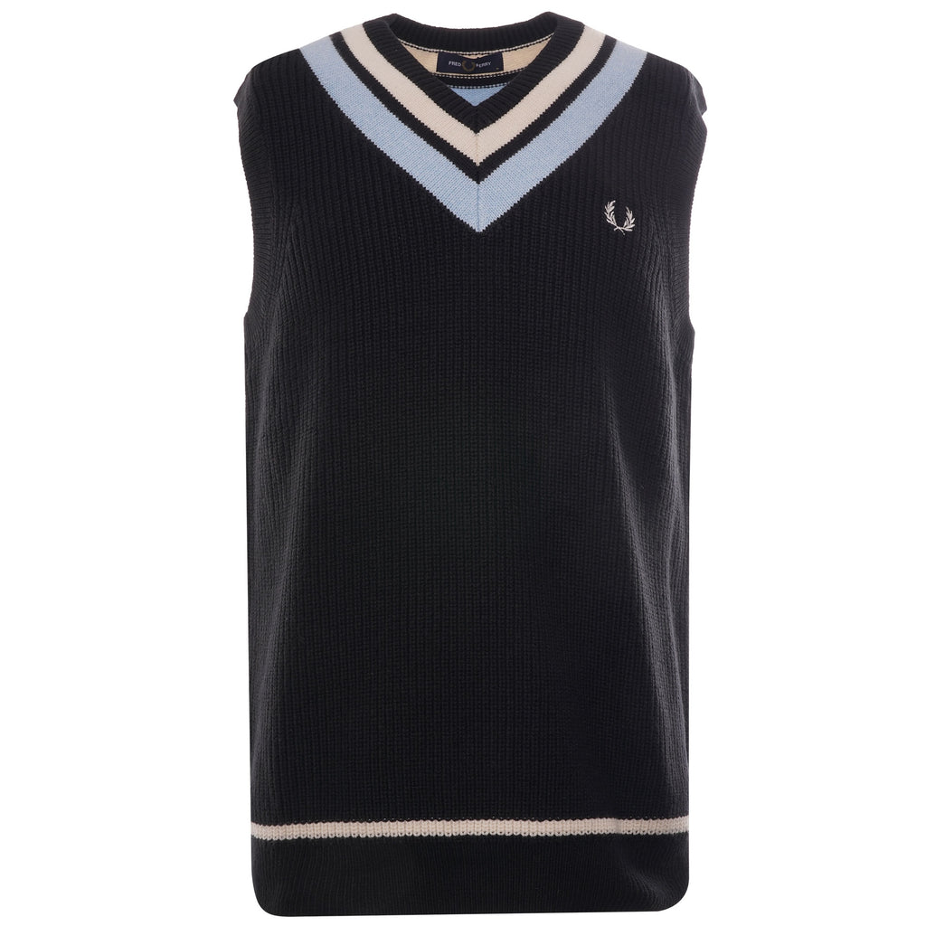 Striped Neck Knitted Tank - Black