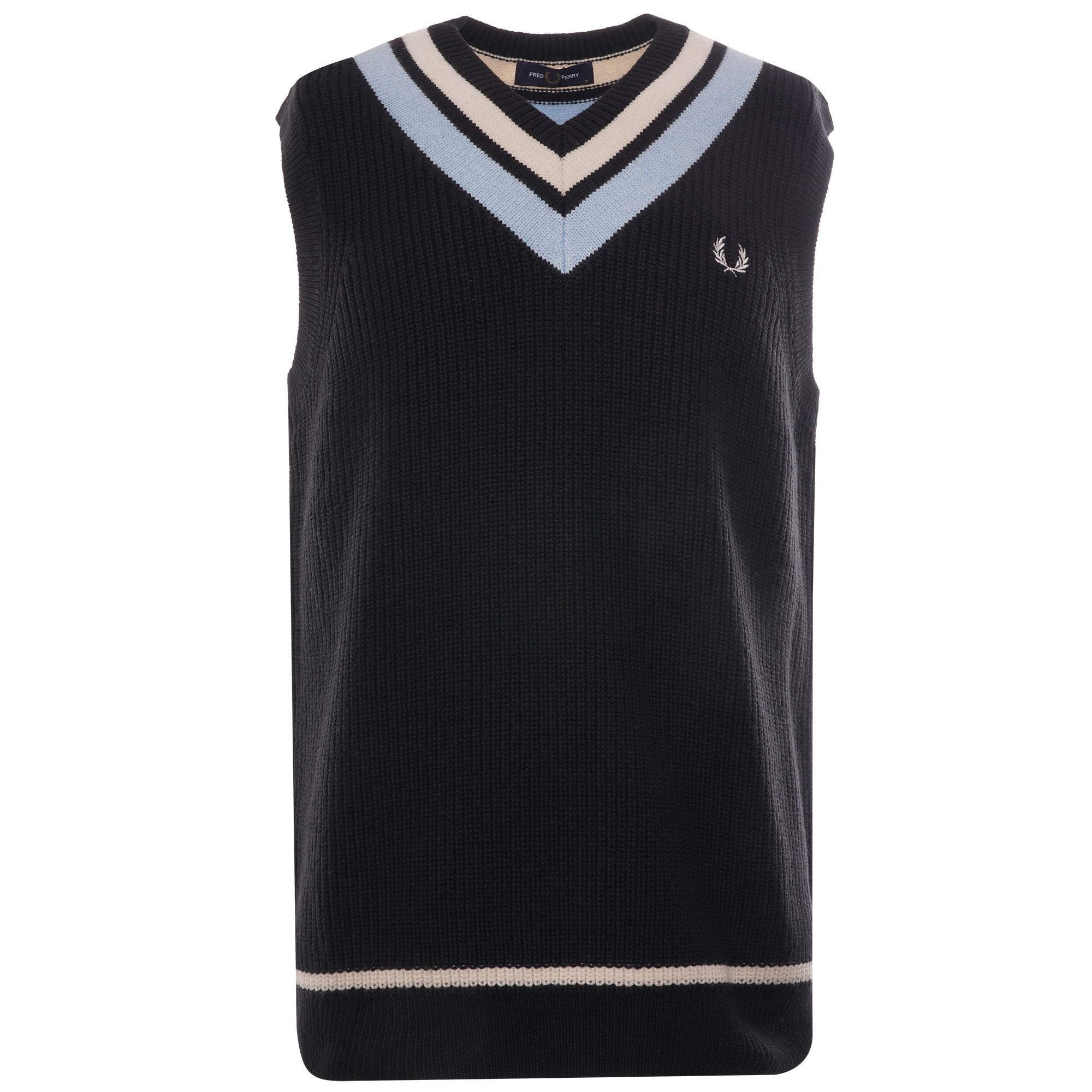 Striped Neck Knitted Tank - Black
