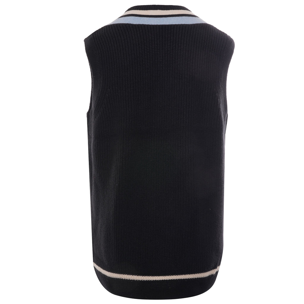 Striped Neck Knitted Tank - Black