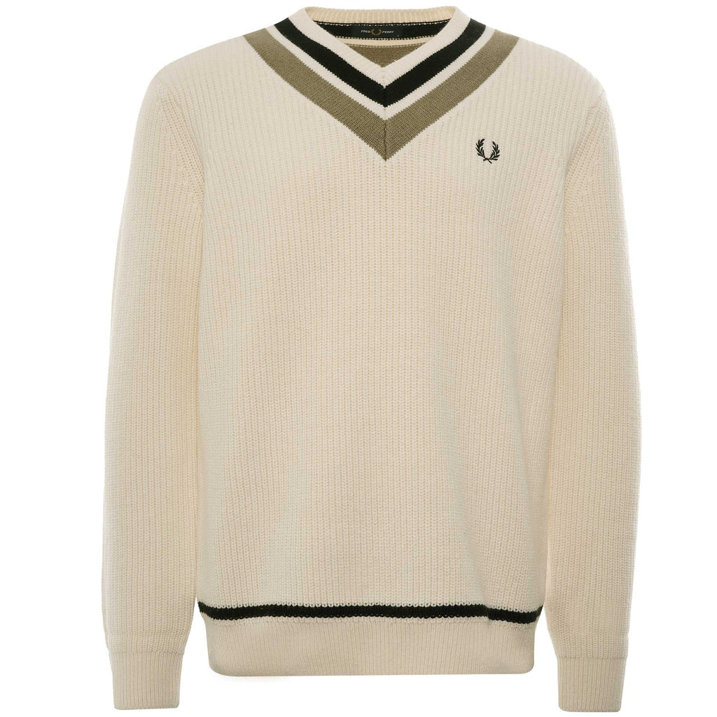Striped V Neck Jumper - Ecru