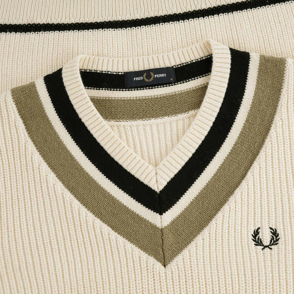 Striped V Neck Jumper - Ecru