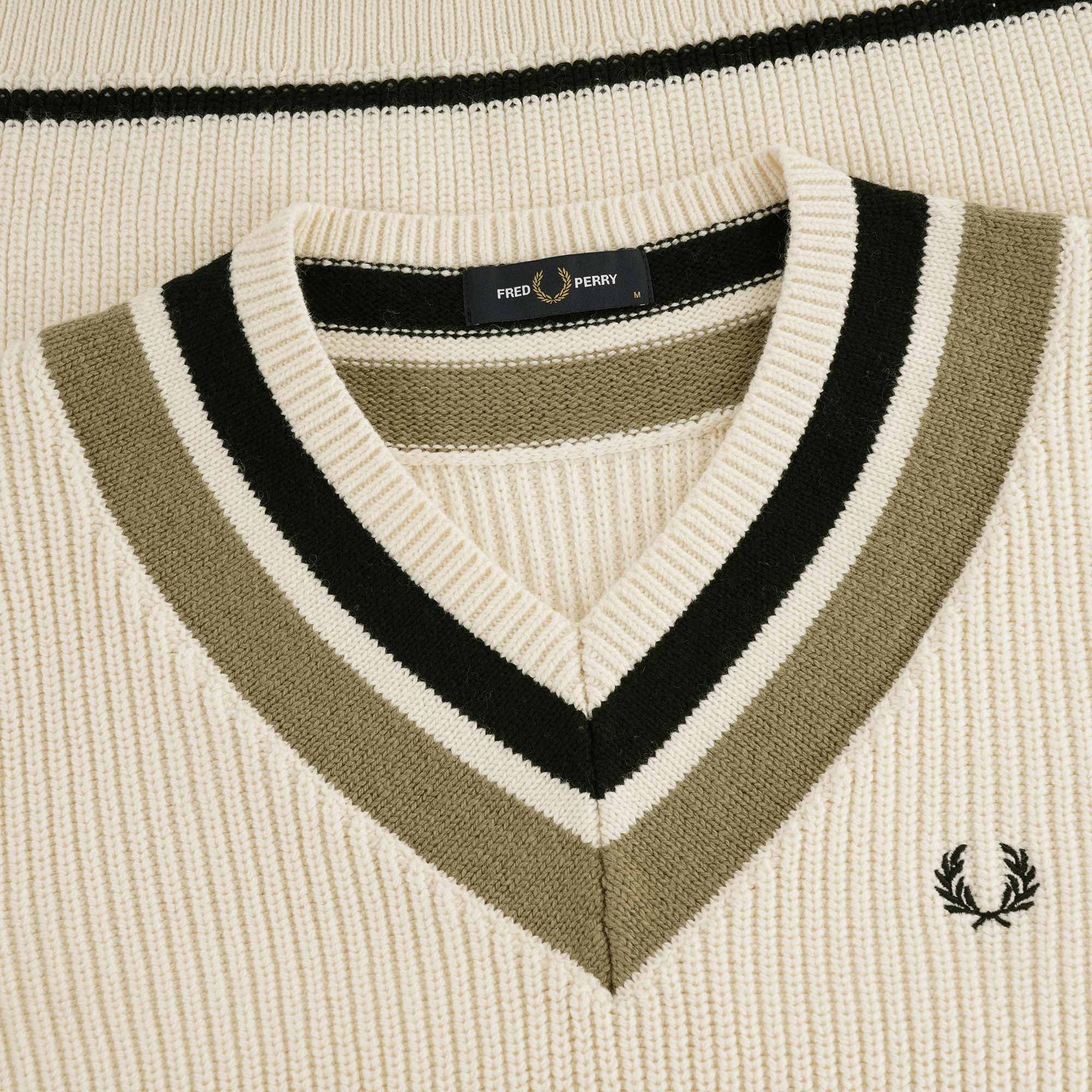 Striped V Neck Jumper - Ecru