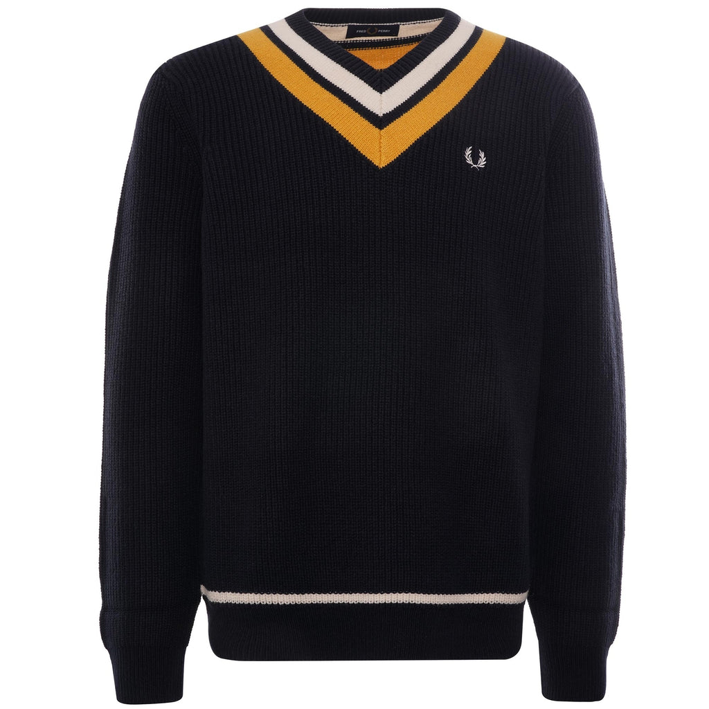 Striped V Neck Jumper - Navy